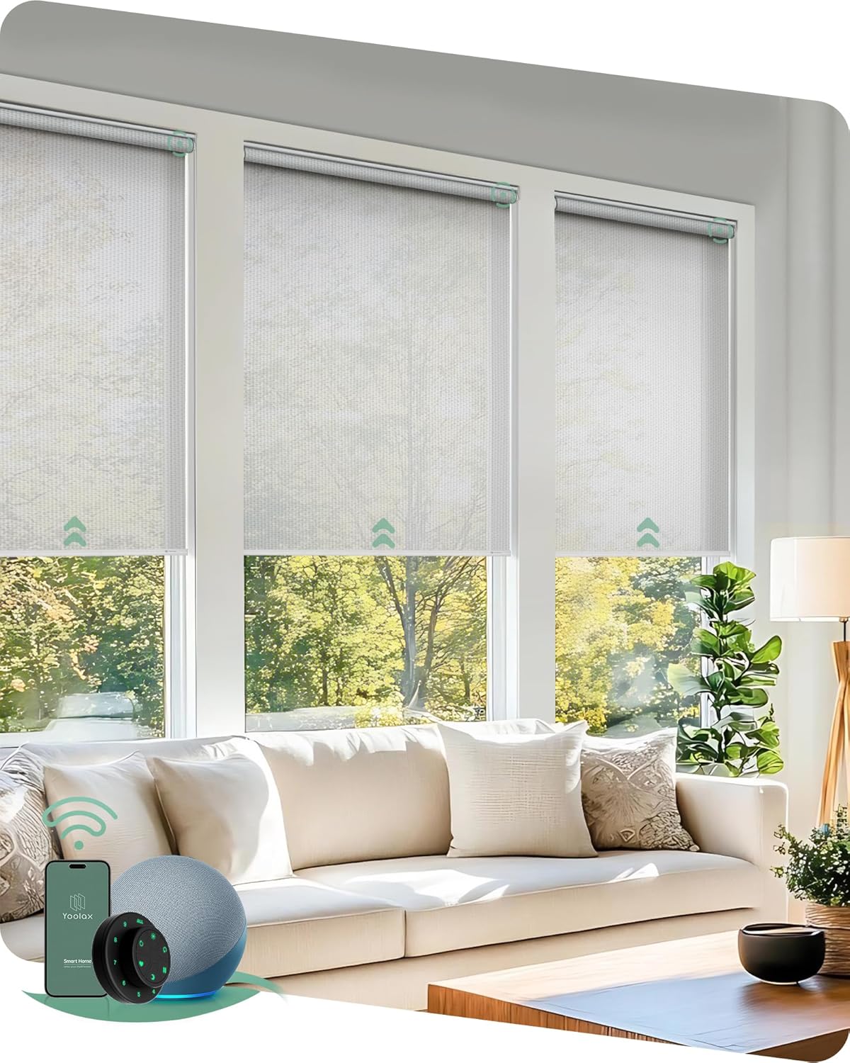 Yoolax Motorized Solar Shades, Flame Resistat Smart Blinds for Windows Motorized Roller Shades, Motorized Blinds Compatible with Alexa Custom Size (Solar-5% Openness White)