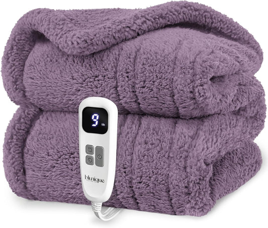 Heated Blanket Electric Blanket Throw - Fast Heating Blanket Throw Double Sided Sherpa Ultra Soft Cozy with 10 Heating Levels & 2-10 Hours Auto Off, Mashine Washable, 50 x 60 Inches, Purple