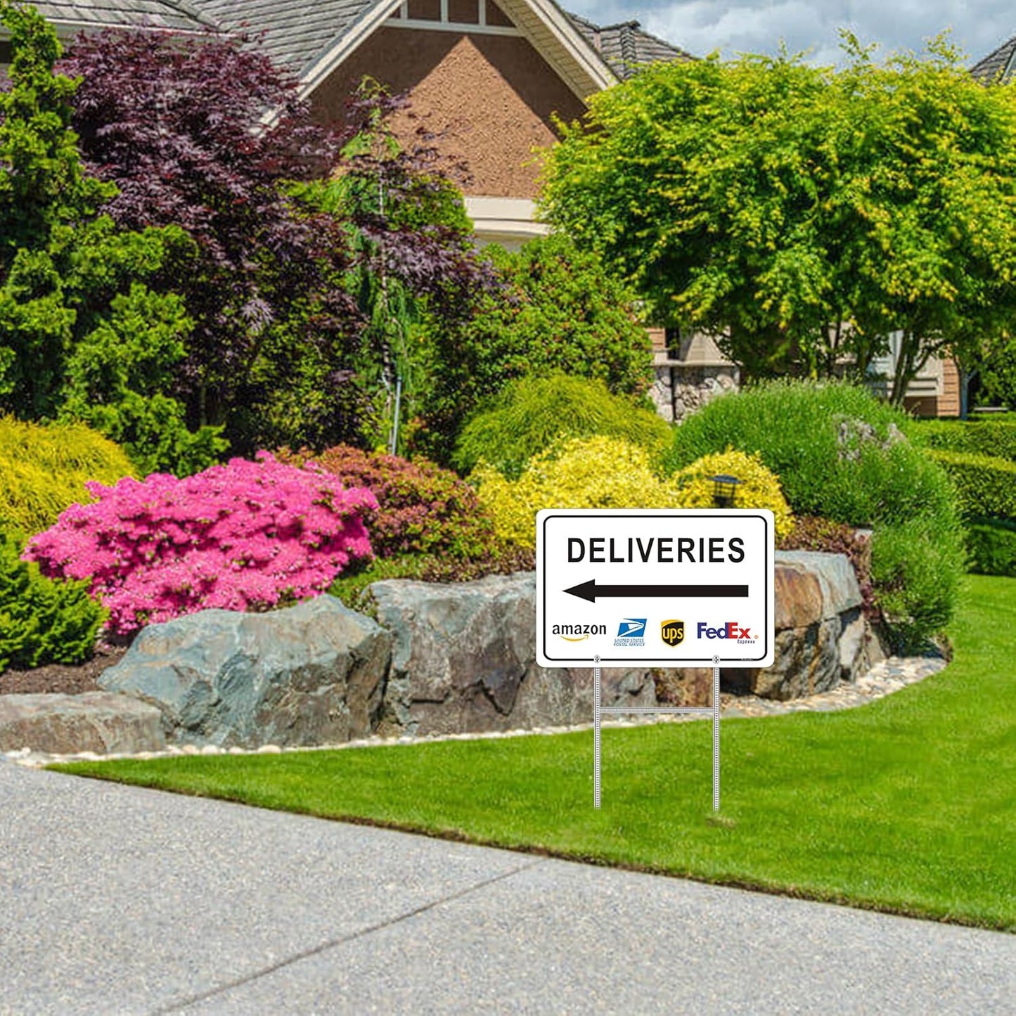 Deliveries Sign with Stake 12”x8” Delivery Sign with Arrow Left Aluminum Metal Delivery Instruction for Packages Easy Installation for Home