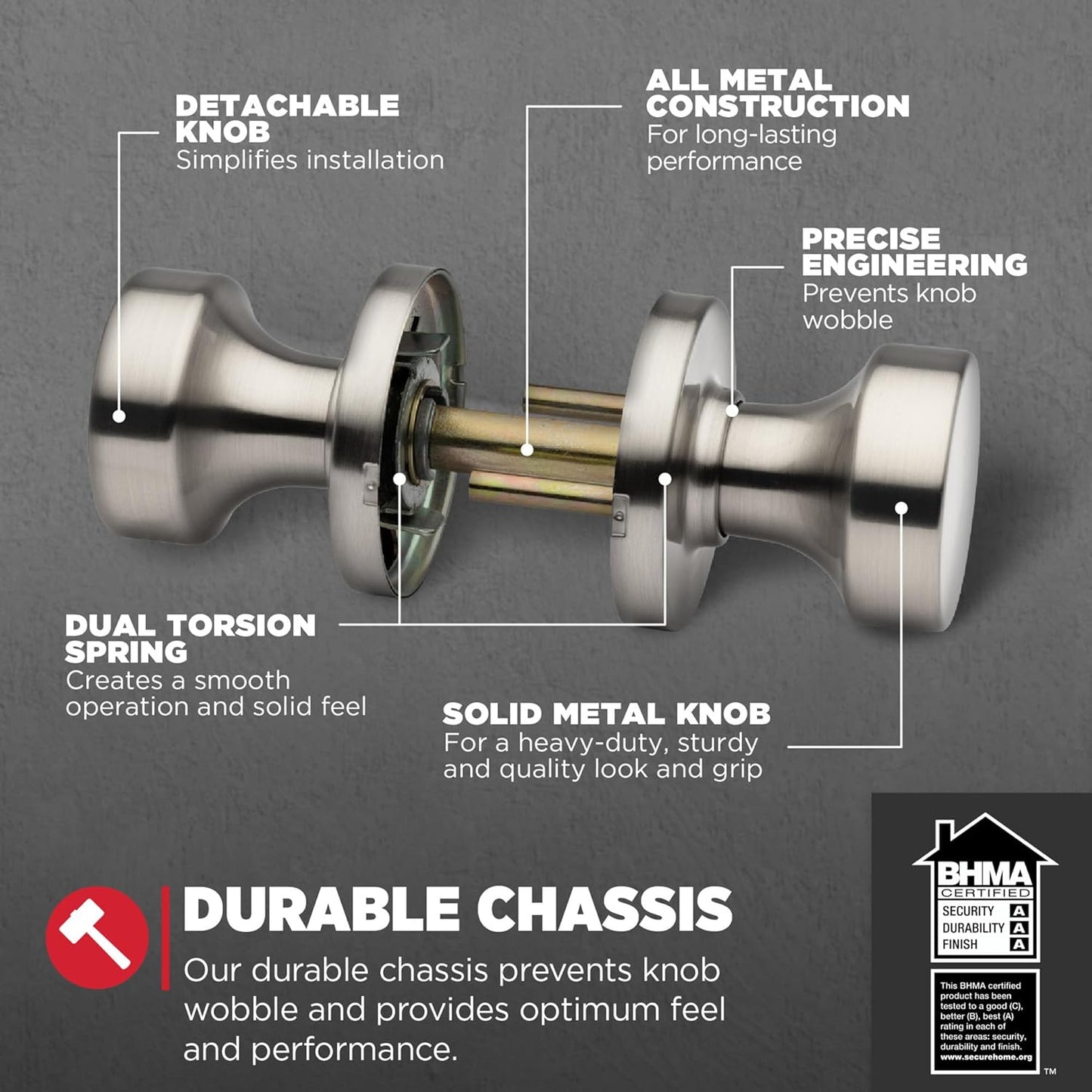 Kwikset Pismo Interior Passage Door Knob, Handle For Closet and Hallway Doors, Non-Locking Doorknob in Satin Nickel, with Microban Protection