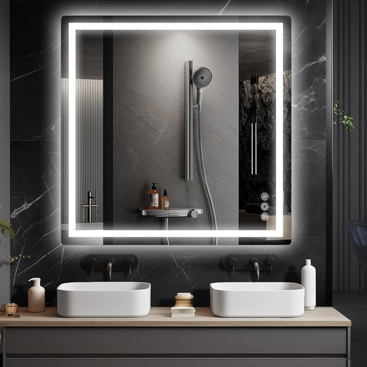 36"x 36" Bathroom Mirror for Over Sink, Anti-Fog LED Bathroom Mirror with Lights, Memory 3 Colors Modes & Dimmable Bathroom Vanity Mirror