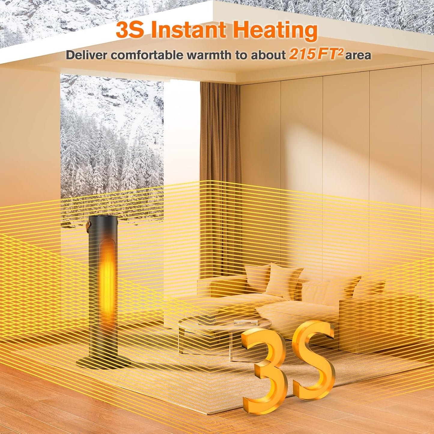 Electric Space Heaters For Indoor Use, 25" 2-IN-1 Tower Heater And Fan Combo, 70°Oscillating, 2S Instant Heating, 1500W, 3 Heating & Fan Modes,Electric Portable Heater For BedroomOfficeHome, Black