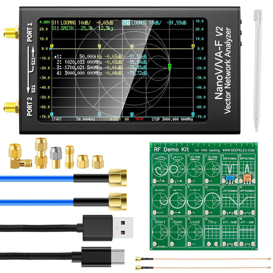 AURSINC Upgraded NanoVNA-F V2 Vector Network Analyzer 50kHz-3GHz with RF Demo Tester Board, 4.3inch with 5000mAh, Measuring S-Parameters VoltagSWR, Phase, Delay, Smith Chart, RTC Realtime