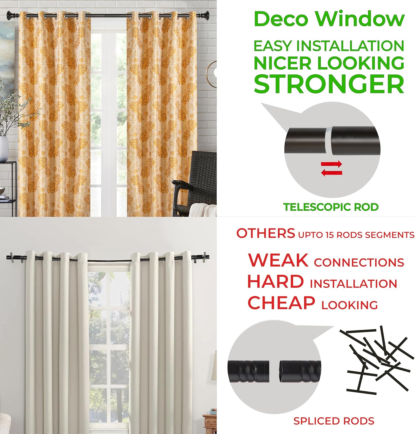 Deco Window Adjustable Curtain Rod for Windows 44 to 120 Inch Extendable Heavy Duty 1 Inch Iron Drapery Pole with Vaso Finials Wall Mounted French Door Curtain Rods (Pack of 1, Imperial Bronze)