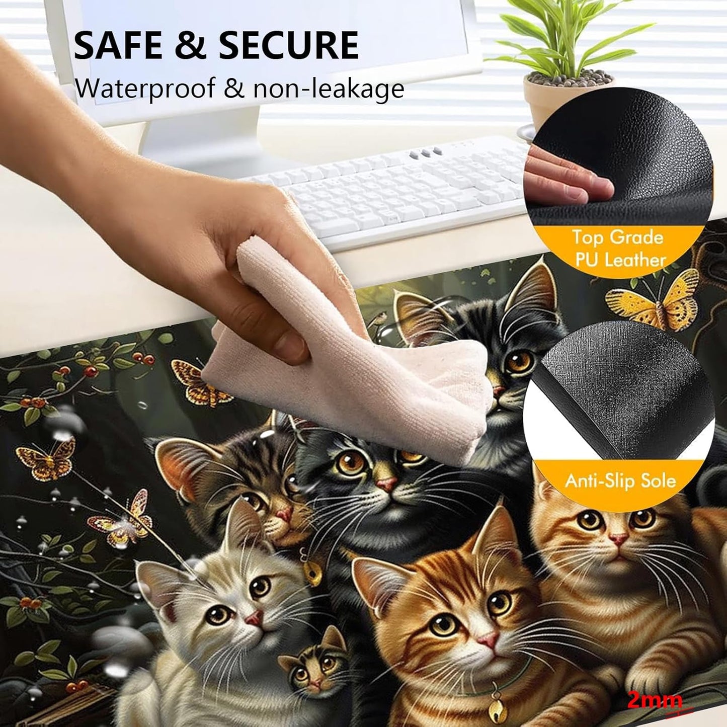 Heated Mouse Pad with 3 Levels Heated & 3 Hours Auto Shut-Off Mouse Pad for Warming Hands in Office Home, 23.6" x 14.2"Large Safe Desk Mat Hand Warmer，A Bunch of Cute Cats