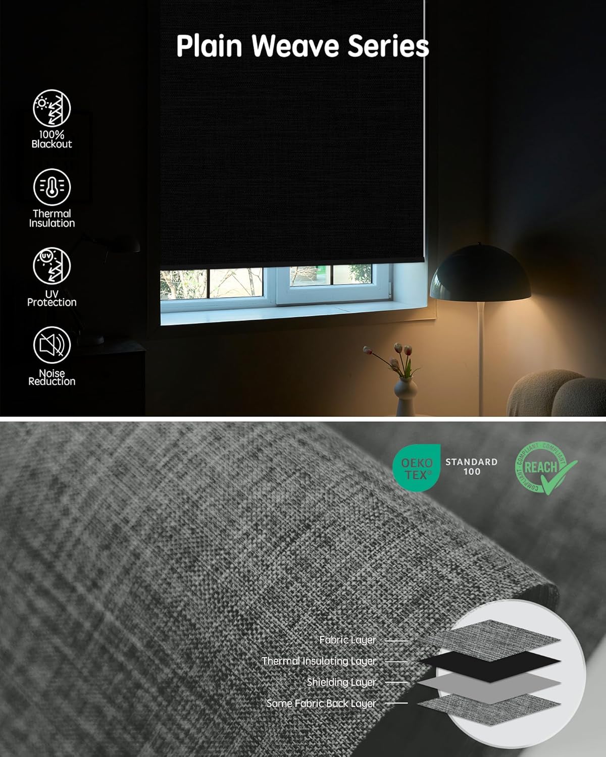 Yoolax Motorized Blinds with Remote, Smart Blinds for Windows Blackout Automatic Shades Work with Alexa Remote Control Roller Window Shades with Valance, Custom Size (Fabric-Dark Grey)