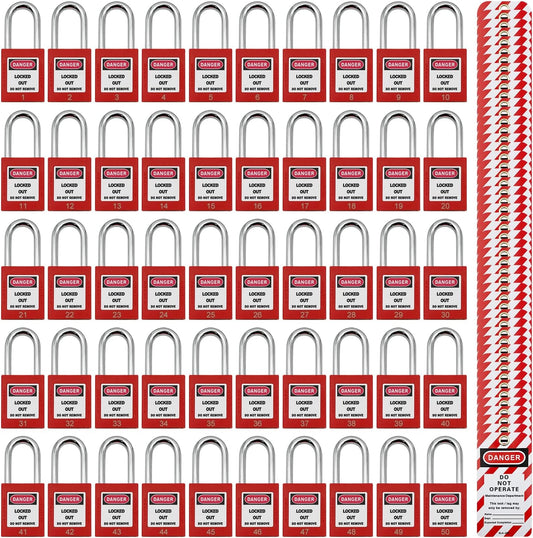Lockout Tagout Locks, Safety Padlock, Loto Locks Keyed Differently Lock Out Tag Out 50 pcs Safety Padlocks Plastic with 50 Lockout TagOut Tags Red
