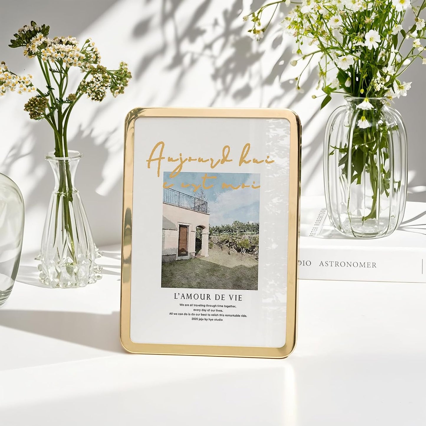 Axeman 5x7 Picture Frame-Metal Rounded Corner Frame 5x7, 5''x7''Photo Frame with Tempered Glass,Tabletop and Wall Display, One-Piece 5 By 7 Metal Picture Frame for images, Gold