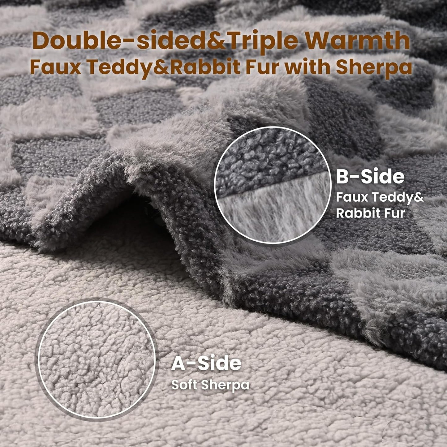 Bearhug Heated Blanket King Size 100" x 90" Dual Controller Electric Blanket Gray Teddy Faux Fur& Warm Sherpa Heating Blanket 10-Heat Levels& 1-12H Auto Off, ETL, Machine Washable, Gift Box