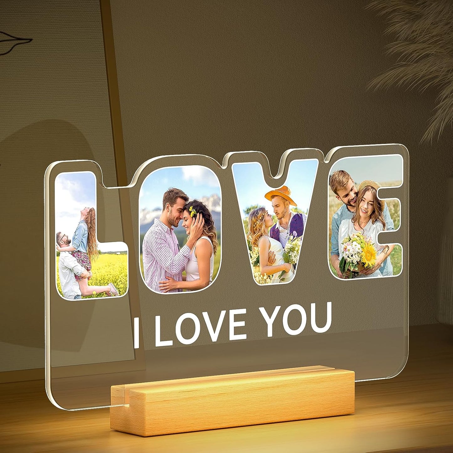 Custom Picture Frames with Photo, Personalized Picture Frame with Night Light, Customized Photo Frame Gifts, Personalized Anniversary Valentines Day Gifts for Women Men Her Him Girlfriend Boyfriend Couple