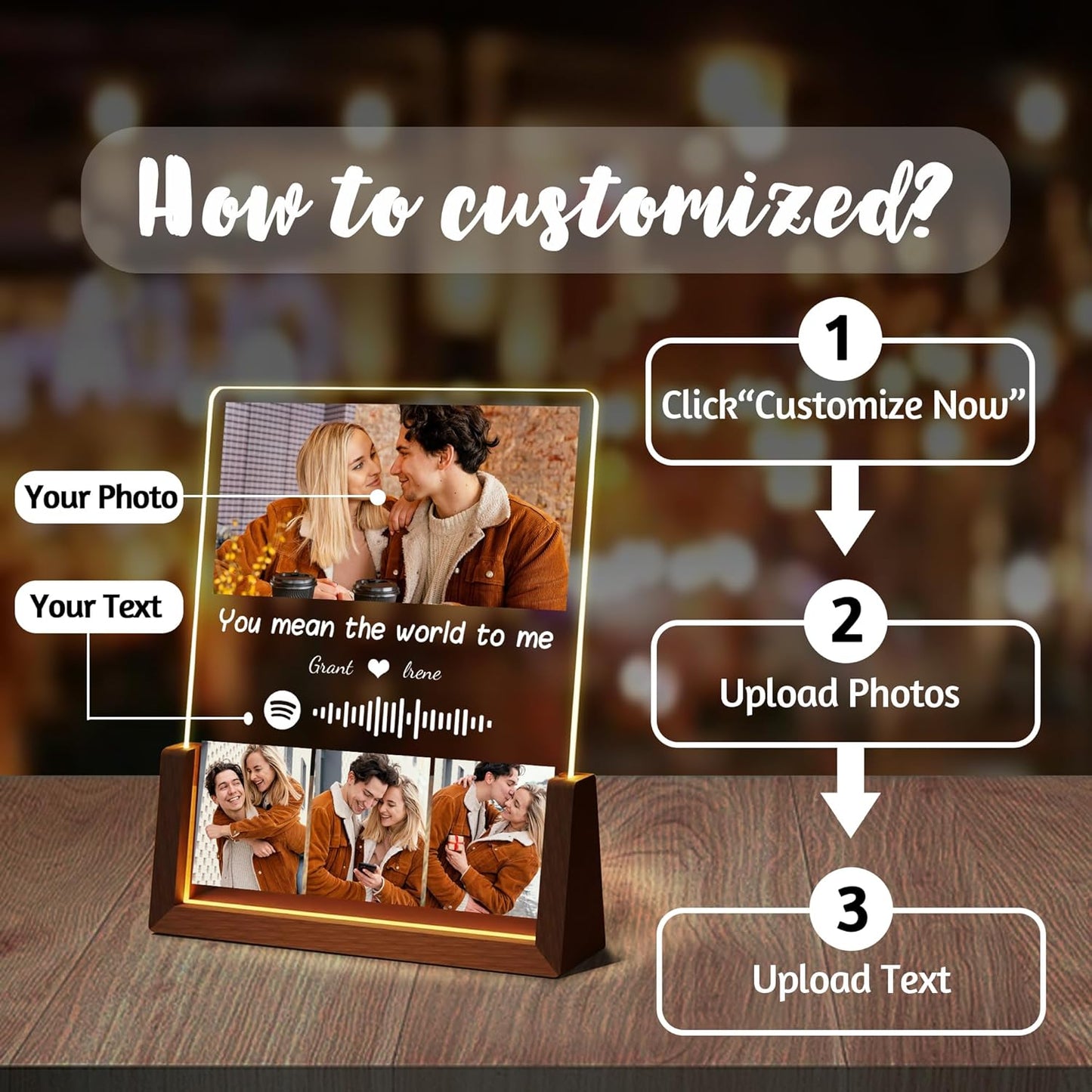 Personalized Couple Birthday Gifts For Boyfriend Girlfriend Him Her, Custom Acrylic Spotify Plaque With Photo Name, Customized Light Up Picture Frame, Anniversary Christmas Gifts For Women Men