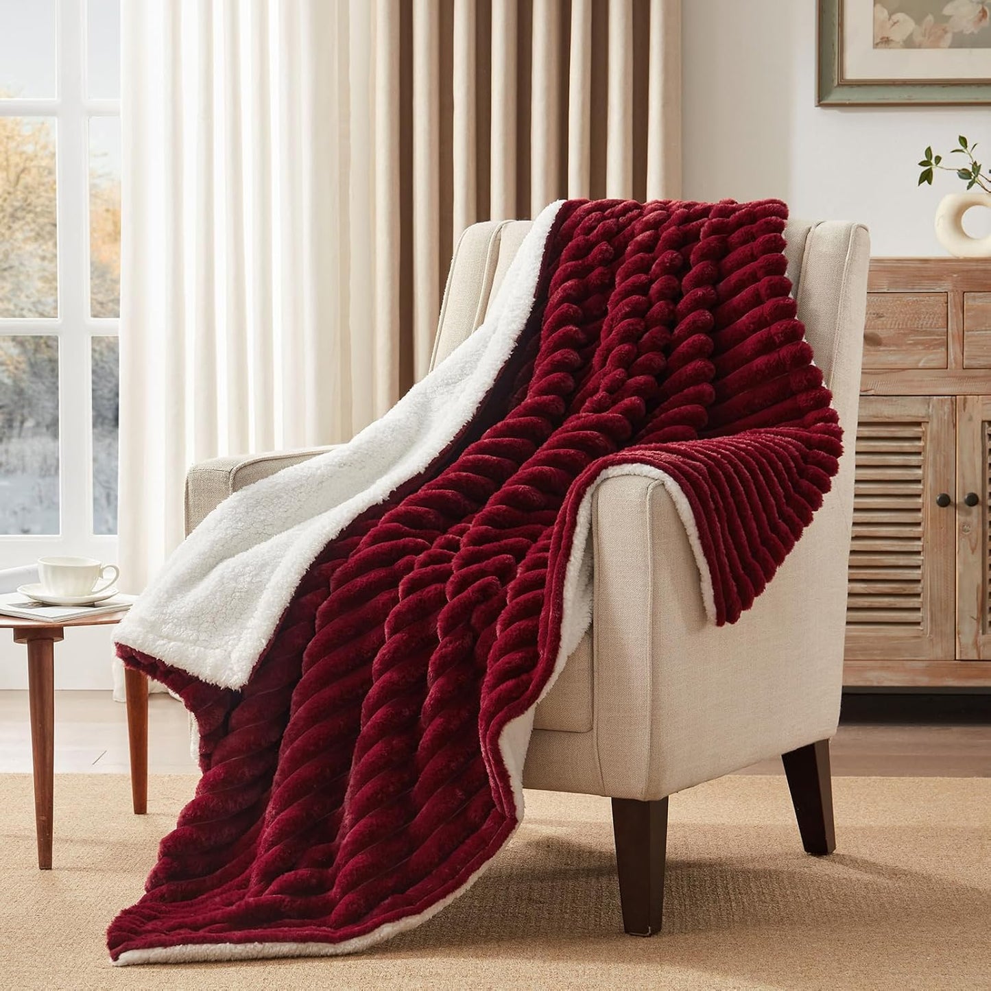 Westinghouse Electric Blanket Heated Throw, Super Cozy Luxury Faux Fur & Sherpa with 6 Heating Levels & 2-10 Hours Auto Off, Fast Heating & Overheat Protection, 50x60 Inch, Burgundy