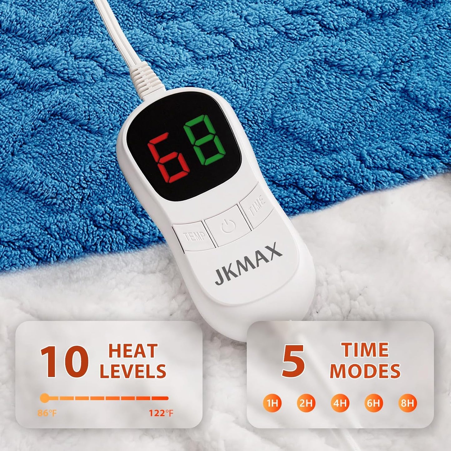 Heated Electric Blanket Twin Size-62"x84" Heating Blanket with 10 Heating Levels & 5 Time Settings Over-Heat Protection，Winter Warmer for Adults with ETL Certification（Blue）