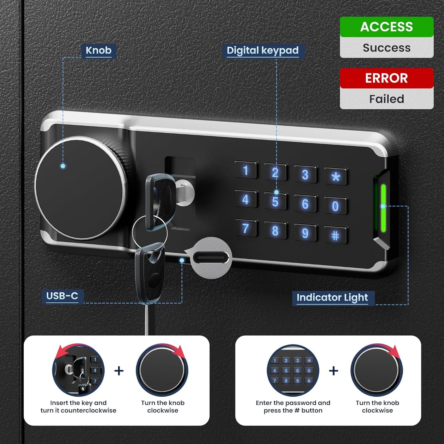 Heavy Duty 172 Keys Electronic Key Lock Box with Anti-Theft Deposit Key Slot & Key Out Tags, Key Cabinet Wall Mount with Code for Home Office