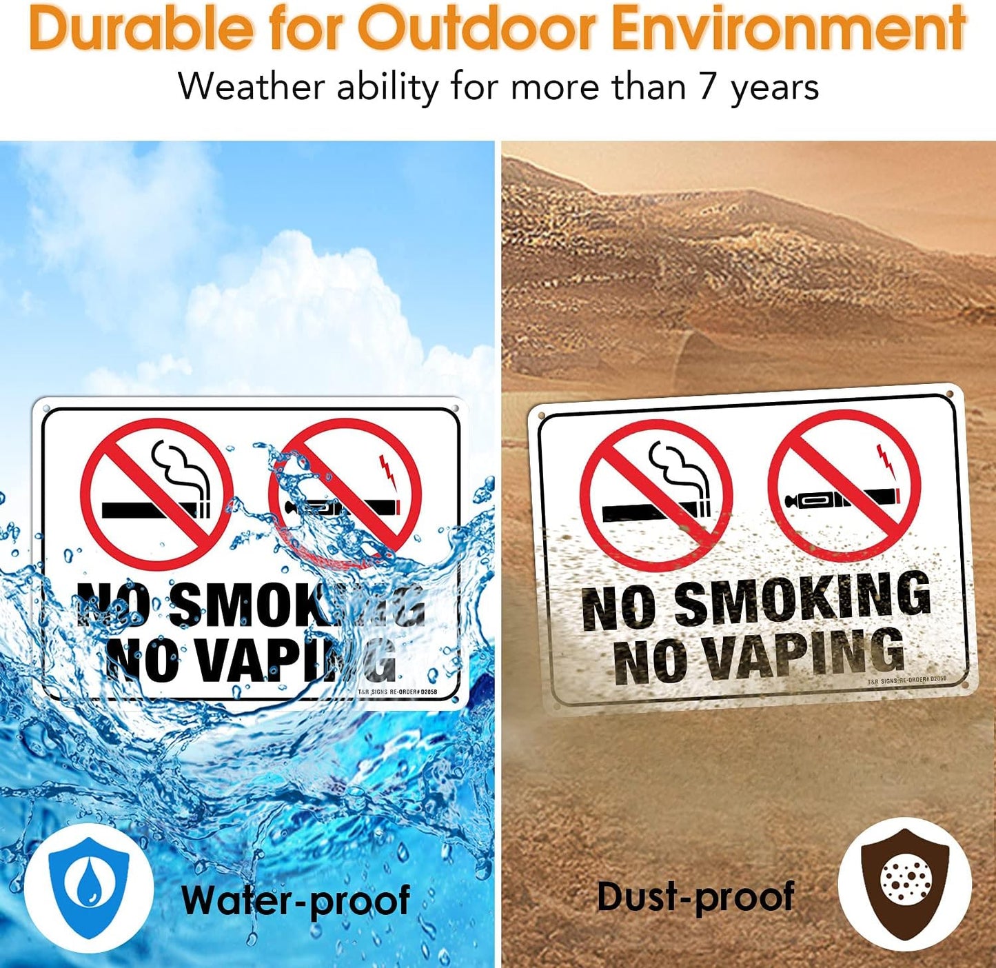No Smoking No Vaping Sign - 2 Pack - 10 x 7 Inches Rust Free .040 Aluminum - UV Protected, Waterproof, Weatherproof and Fade Resistant - 4 Pre-Drilled Holes