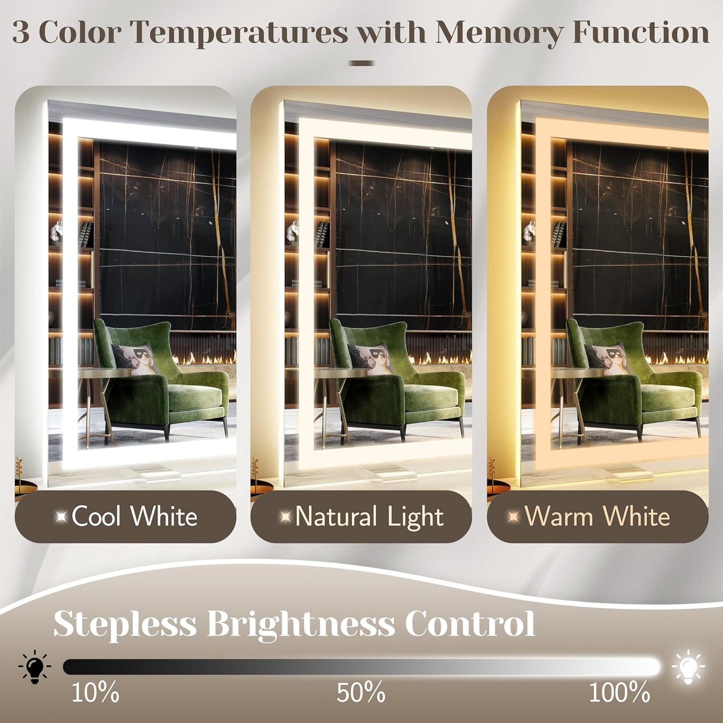 FENNIO Large Vanity Mirror with Lights，40" x 28"Makeup Mirror with Lights，Hollywood Mirror with 3 Color Modes & Adjustable Brightness，Vanity Mirror Square White