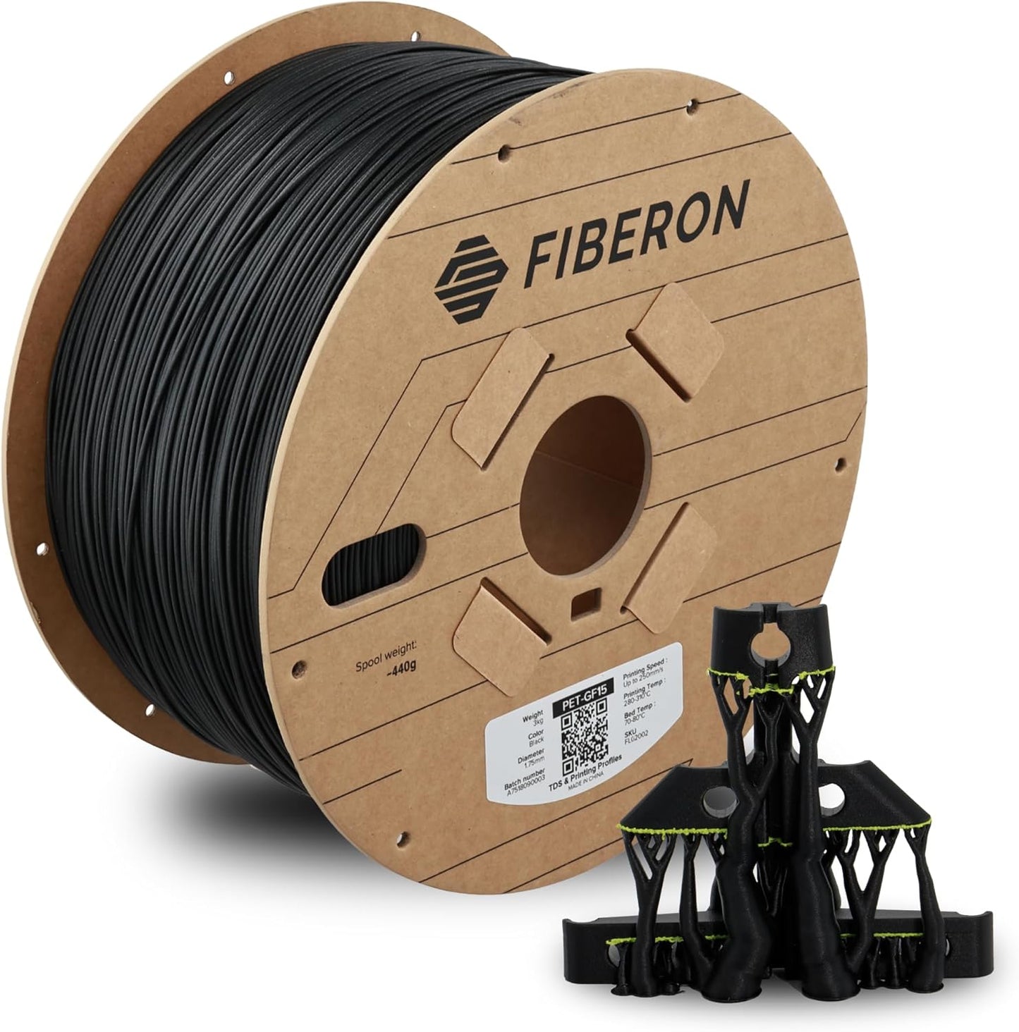 Polymaker Fiberon Black PET-GF15 3D Printer Filament 1.75mm 3KG, 15% Glass Fiber Reinforced, High Strength & Heat Resistance, Ideal for Automotive, Industrial & Functional Parts, AMS Compatible