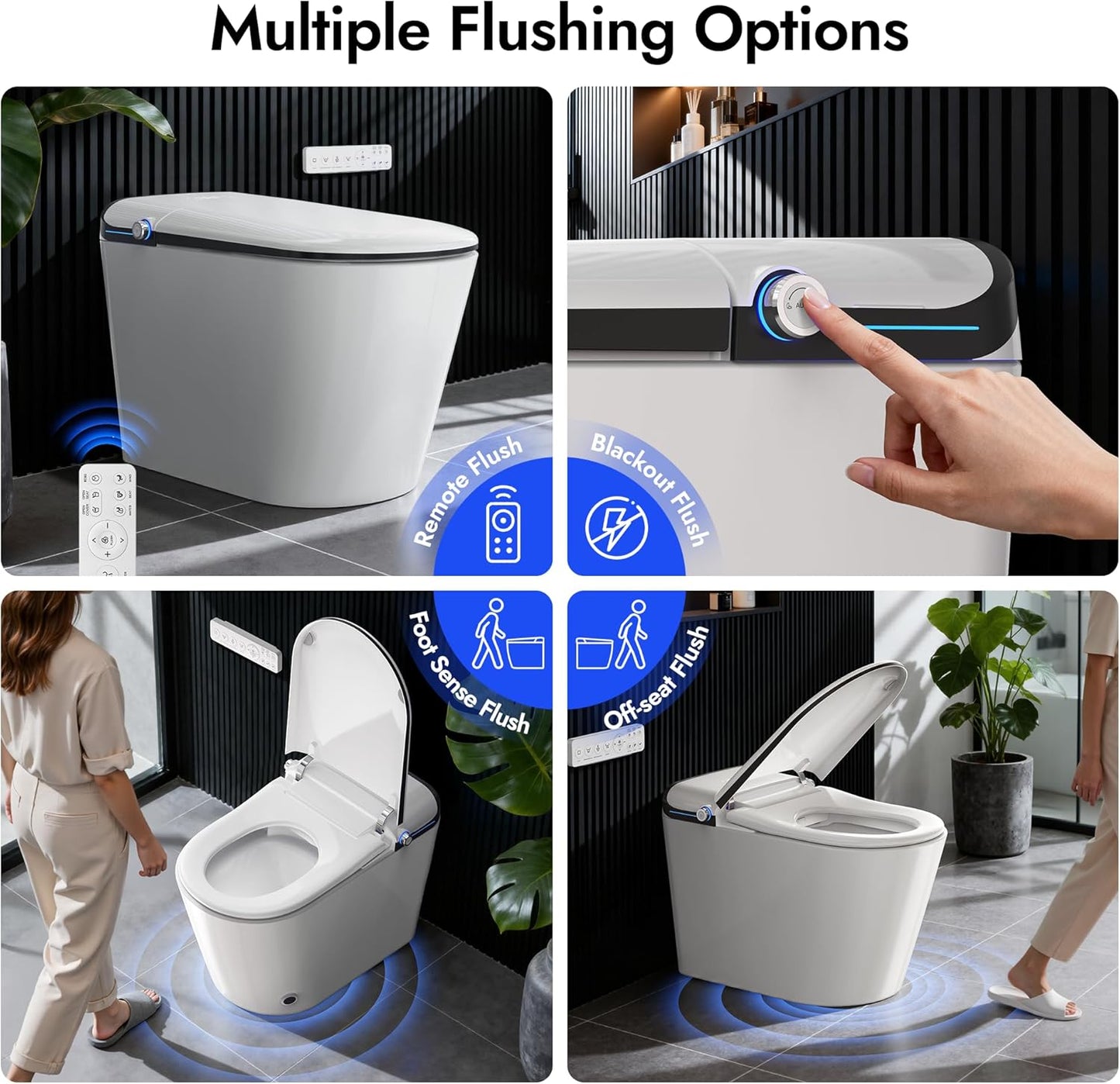 WANSID Elongated Smart Toilet With Bidet Built-in, Auto Open/Close Lid, Soft-Closed Heated Seat, Tankless Auto/Knob/Sensor/Remote Flush, Warm Wash & Dryer, Massage Clean, Gentle Night Light