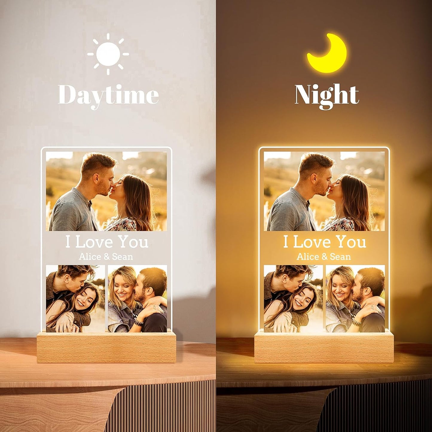 Custom Picture Frames with Photo, Personalized Photo Frame with Night Light, Customized Picture Frame, Personalized Anniversary Valentines Day Gifts for Women Men Her Him Girlfriend Boyfriend Couple