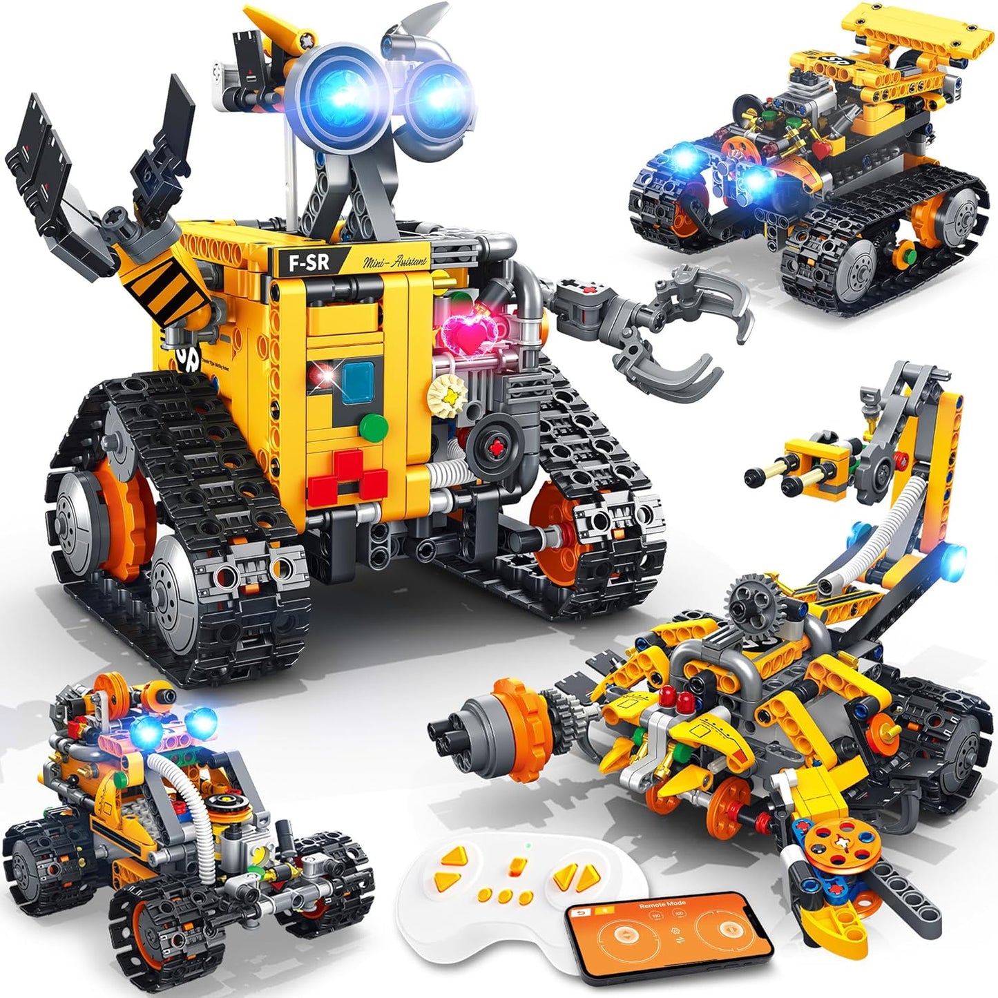 Robot Building Kit for Kids and Adults, 4-in-1 Rechargeable RC Robotics Kit with Remote & App Control, STEM Coding Toys & Science Projects, Birthday Gifts for Boys Ages 8-12+ (588 Pcs)