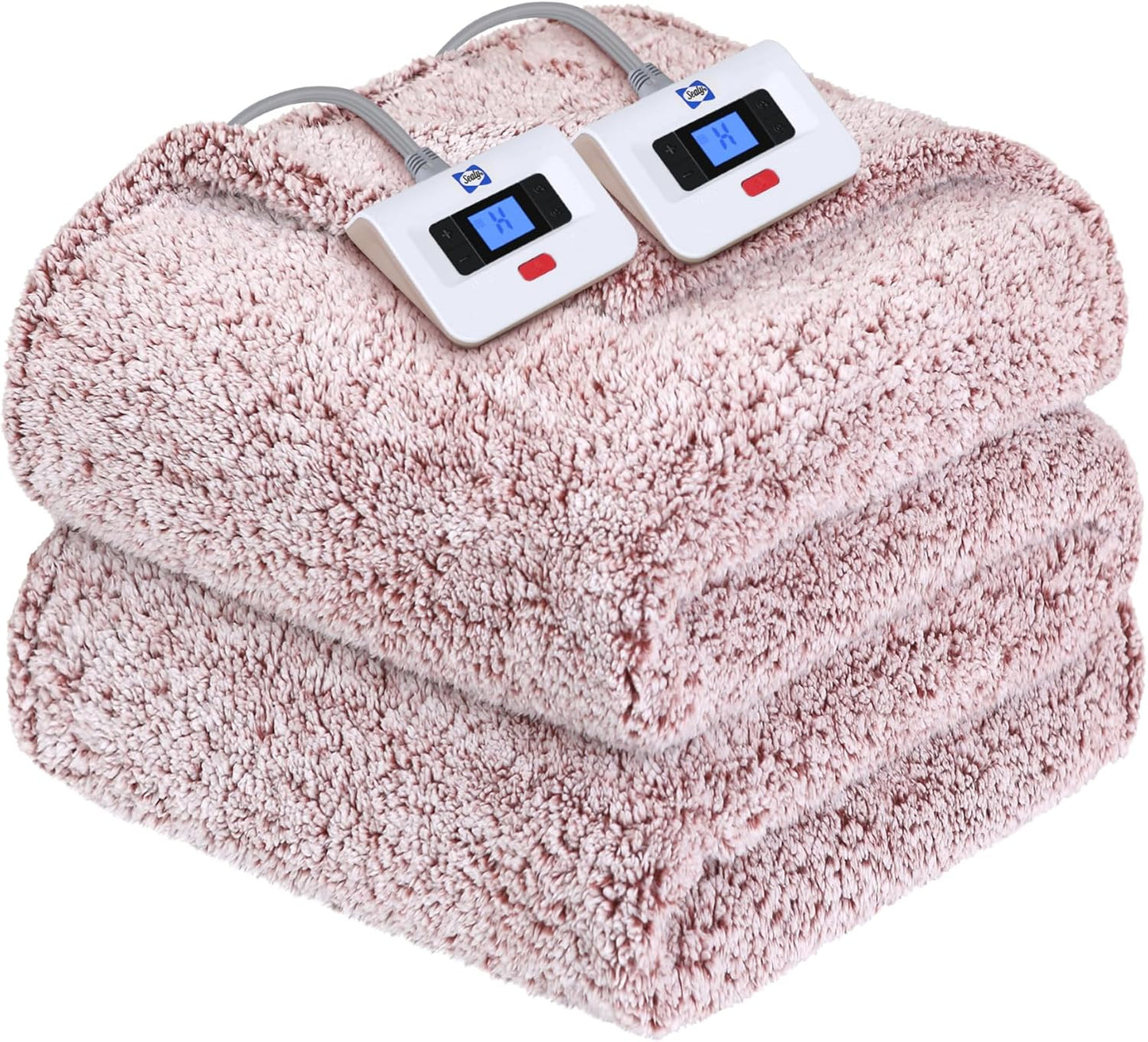 Sealy Electric Blanket Queen Size, Dual Control Soft Sherpa Heated Blanket with 10 Heating Levels & 1 to 12 Hours Auto-Off Settings Over-Heated Protection 84"x90" Machine Washable, Rust Red
