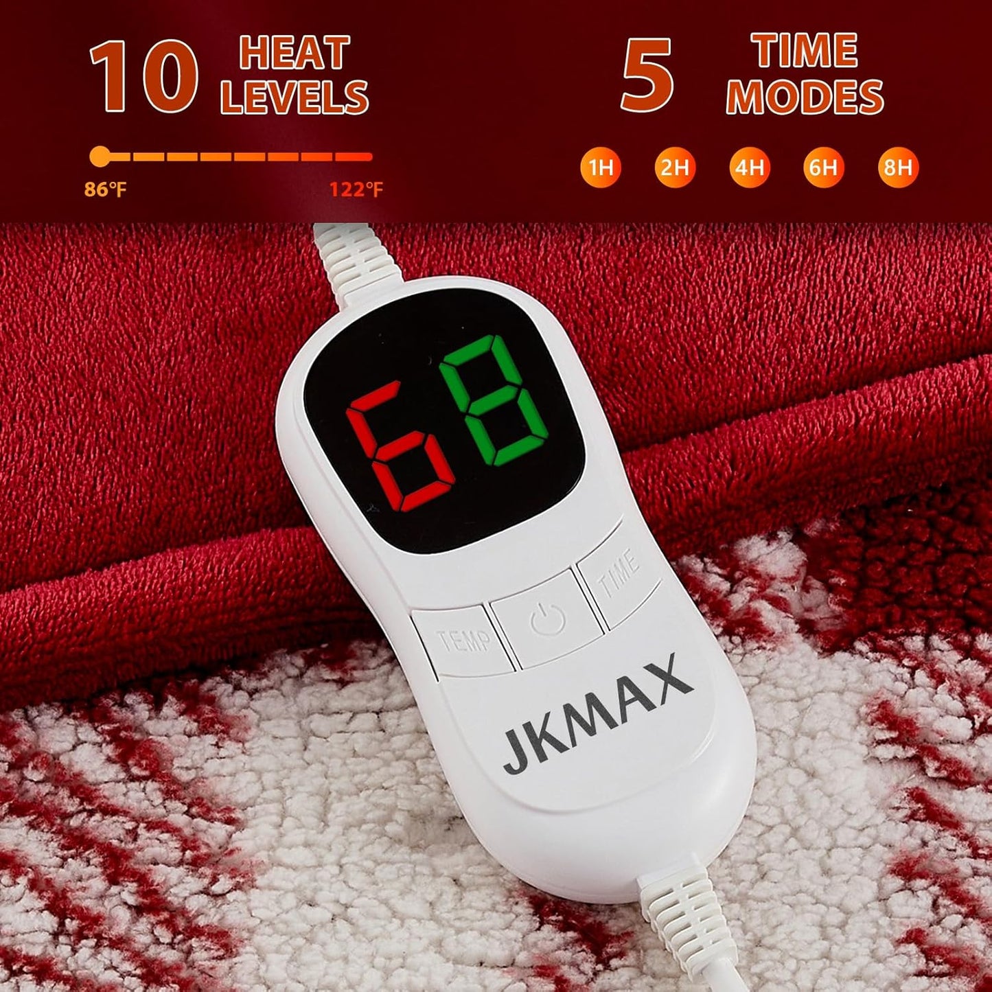 Heated Electric Blanket Twin Size - 62"x84" Flannel Heating Blanket with 10 Heating Levels & 5 Time Settings Over-Heat Protection, Winter Warmer for Adults with ETL Certification（Red）