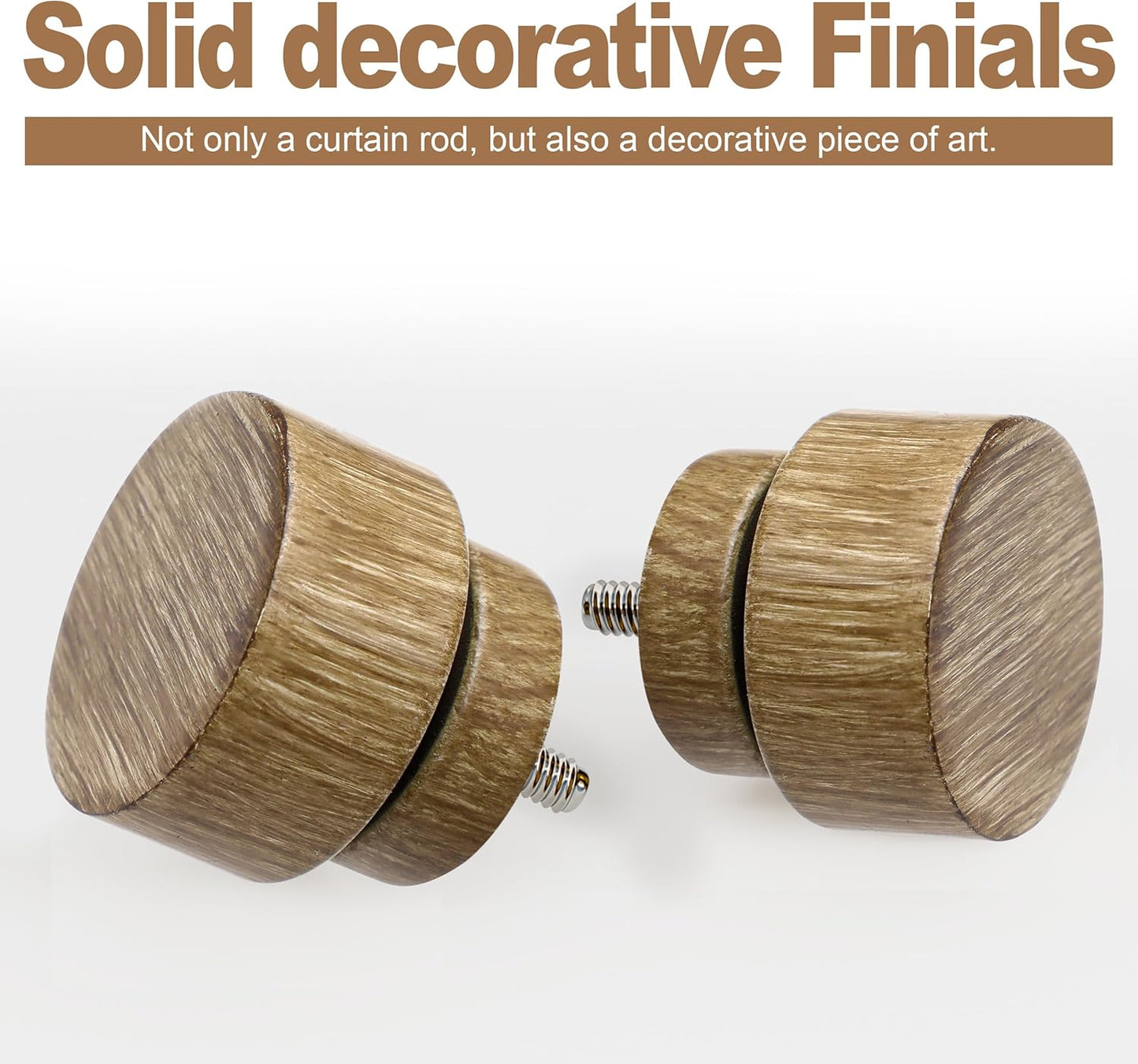 Weathered Wood Grain Curtain Rods for Windows 72 to 144 Inches 1" Diameter Boho Decorative Heavy Duty Window Curtain Rod Adjustable with Solid Finials for Living Room Bedroom Kitchen Farmhouse Outdoor