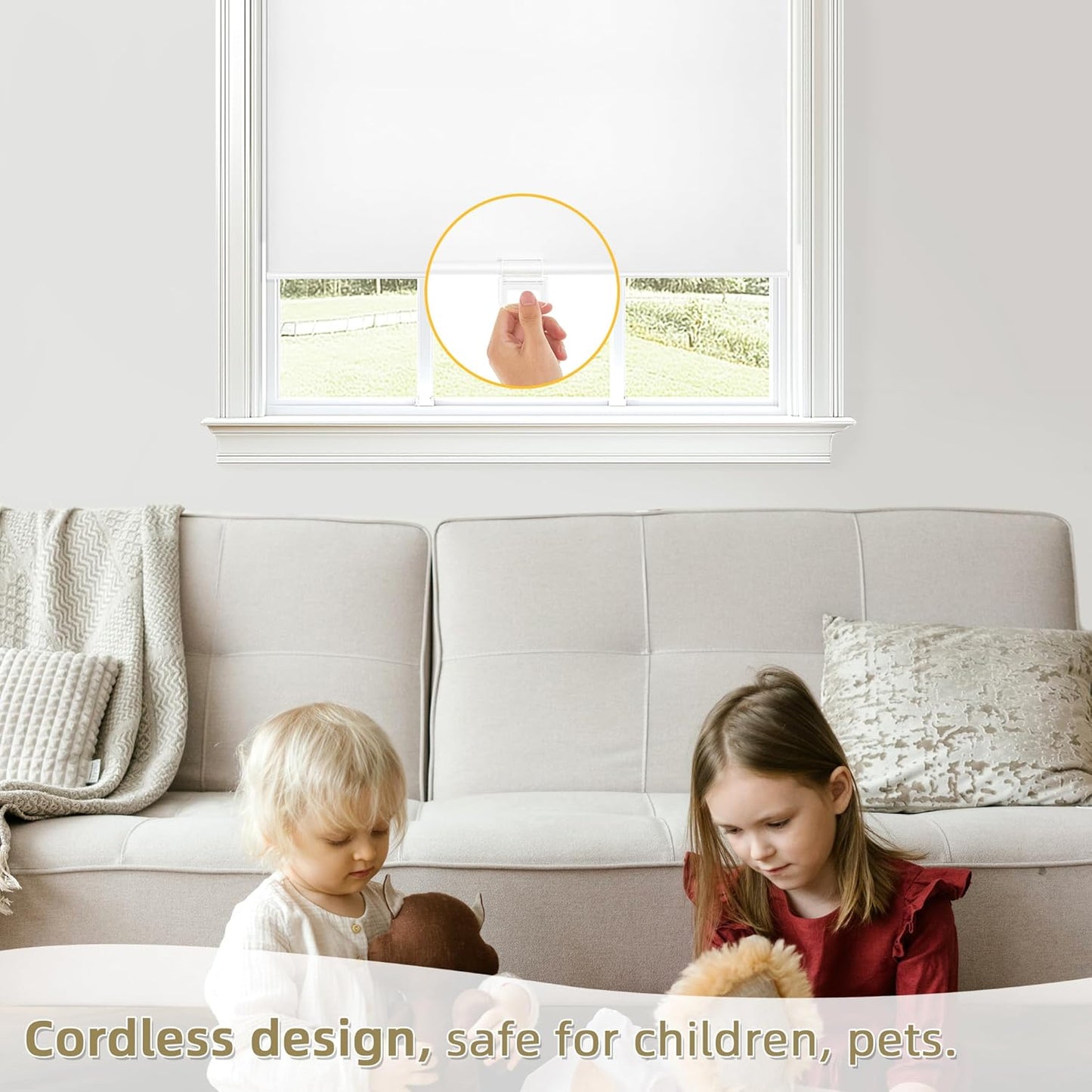 ChrisDowa Cordless Blackout Roller Shades for Windows, Thermal Insulated UV Protection Pull Down Shades, Total Blackout Window Blinds for Home, Office, Bedroom, Door (20" W x 72" H, White)