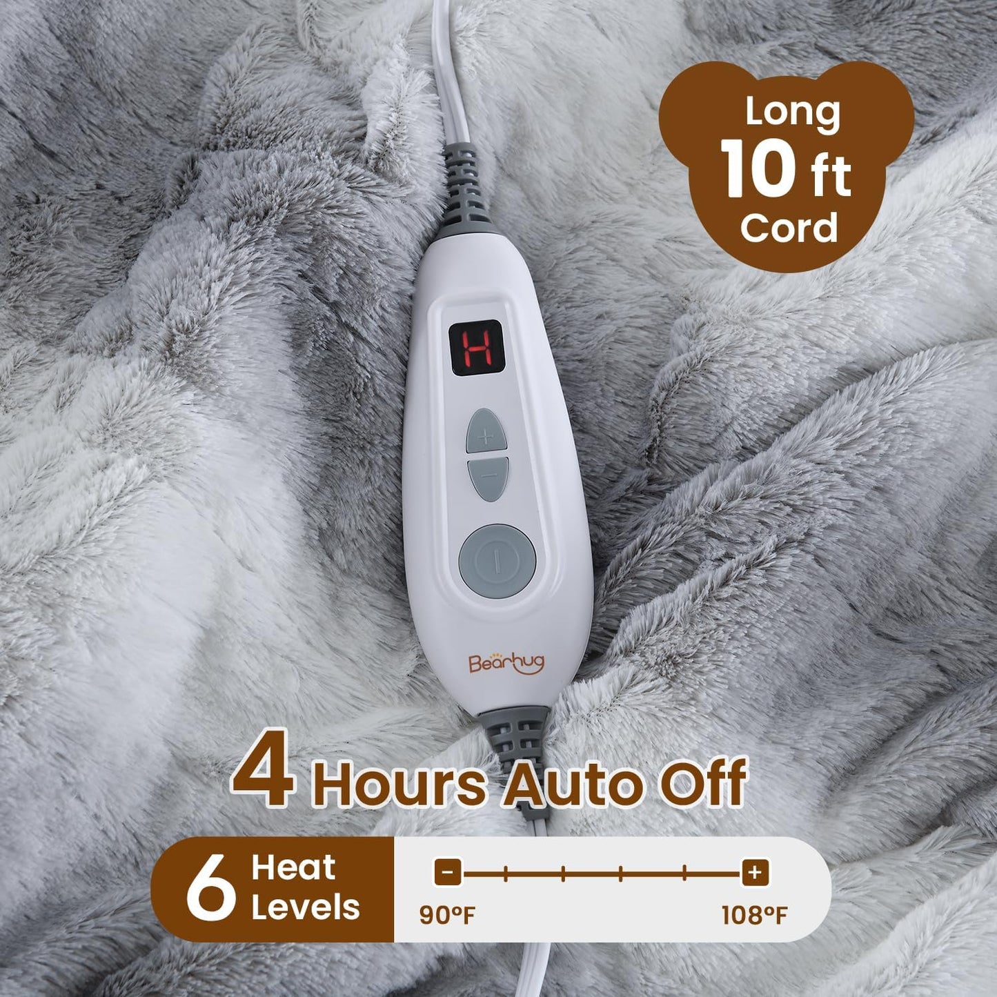 Bearhug Heated Blanket 6 Heat Settings Electric Blanket, 4-Hour Auto Shut-Off, Luxurious Faux Fur & Sherpa Dual-Sided Heated Throw, Machine Washable, 50 x 60 Inches, Gift-Ready Elegant Packaging