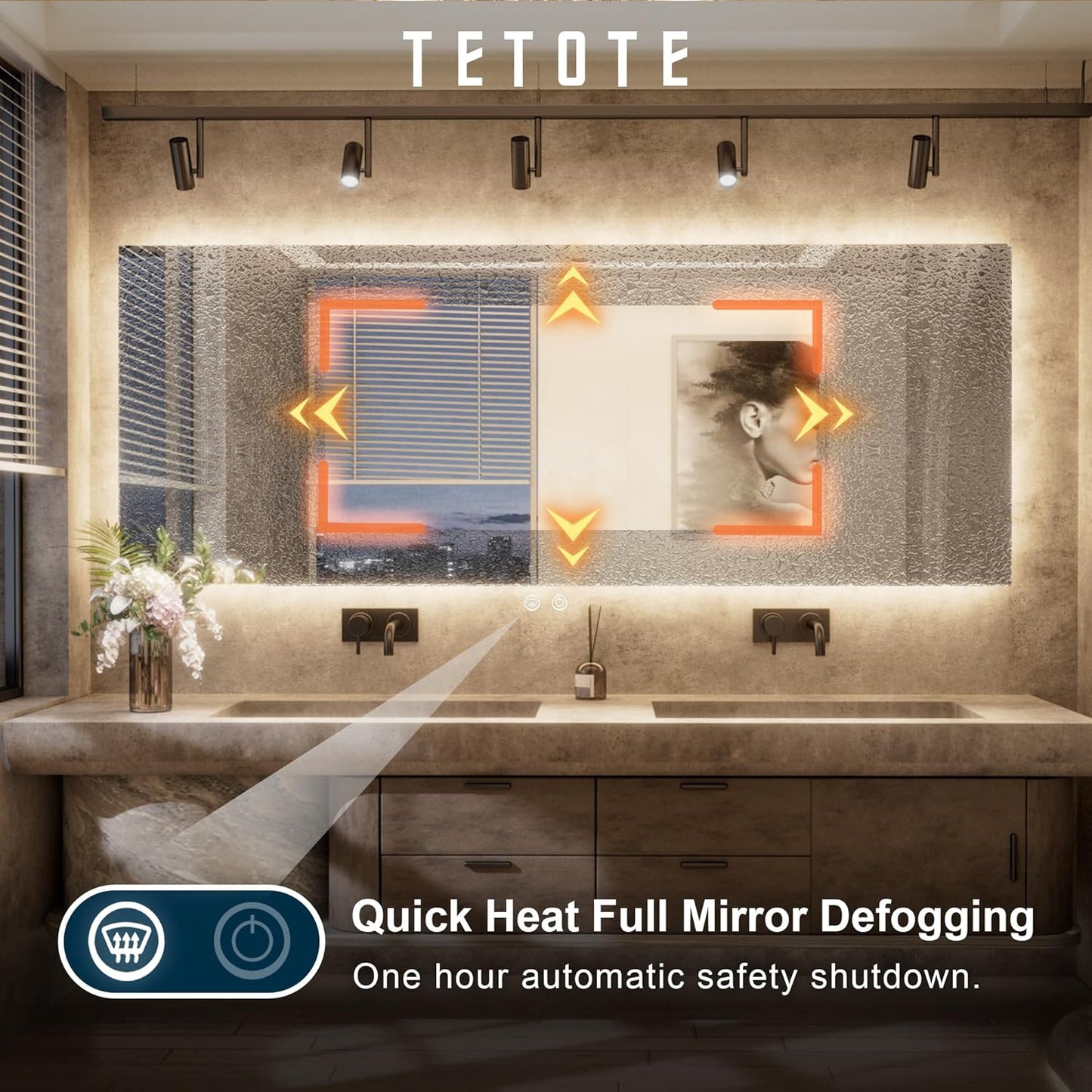 TETOTE 96 x 36 Inch LED Backlit Bathroom Mirror with Lights,3Color White/Warm/Natural,Anti-Fog Lighted Mirror,Dimmable,Vanity Mirror,Wall Mounted