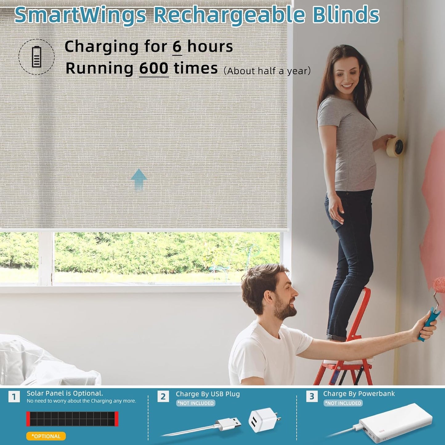 SmartWings Motorized Smart Roller Shades in Light Filtering, Electric Blinds with Remote for Windows Compatible with Alexa/Google Home/Homekit, Customized, Safari Translucent Cream