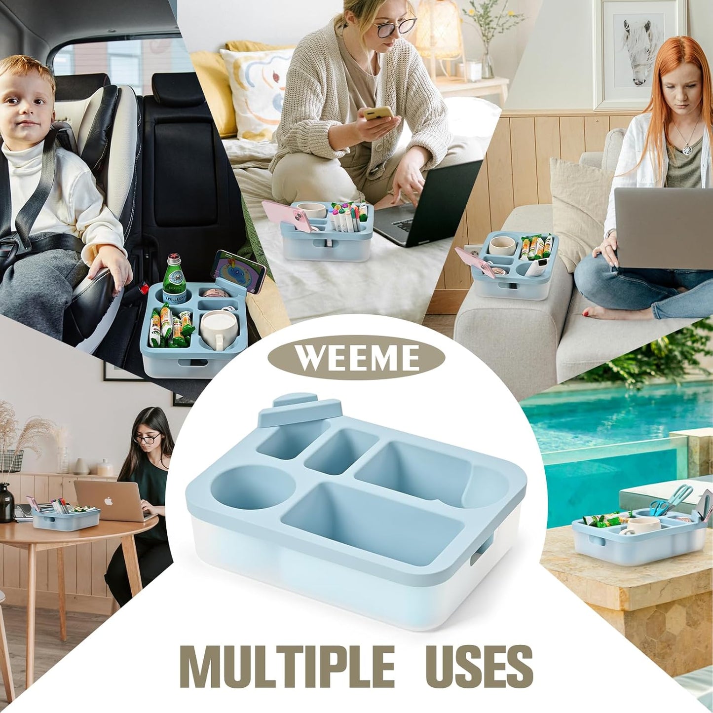 Couch Cup Holder Tray with Rotating Phone Stand & Anti-Spill Design, Silicone Sofa Caddy for Drinks, Remote, Snacks (Dark Grey, 11.8"x 9.05")