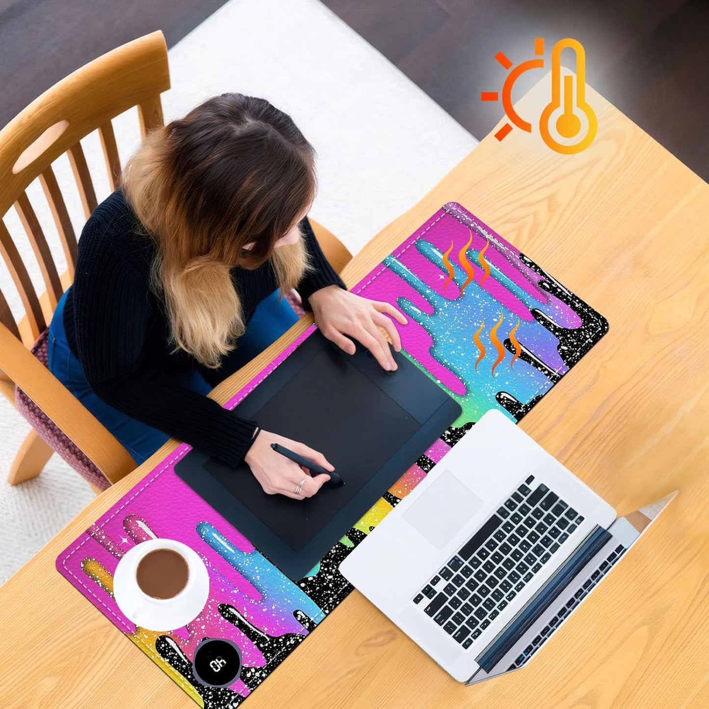 Heated Mouse Pad, Warm Desk Pad, Keyboard Mat 31.5 x 13 Inch Large Size Intelligent Fast Heating, 3 Speed Adjustable, Timed Auto Power Off for Game Office Home,Rainbow Ice Crea