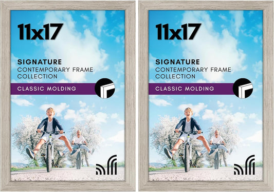 Americanflat 11x17 Picture Frame with Shatter-Resistant Glass - Gallery Style Frame with Engineered Wood - Signature Collection - Photo Frame for Wall Display - Driftwood (Pack of 2)