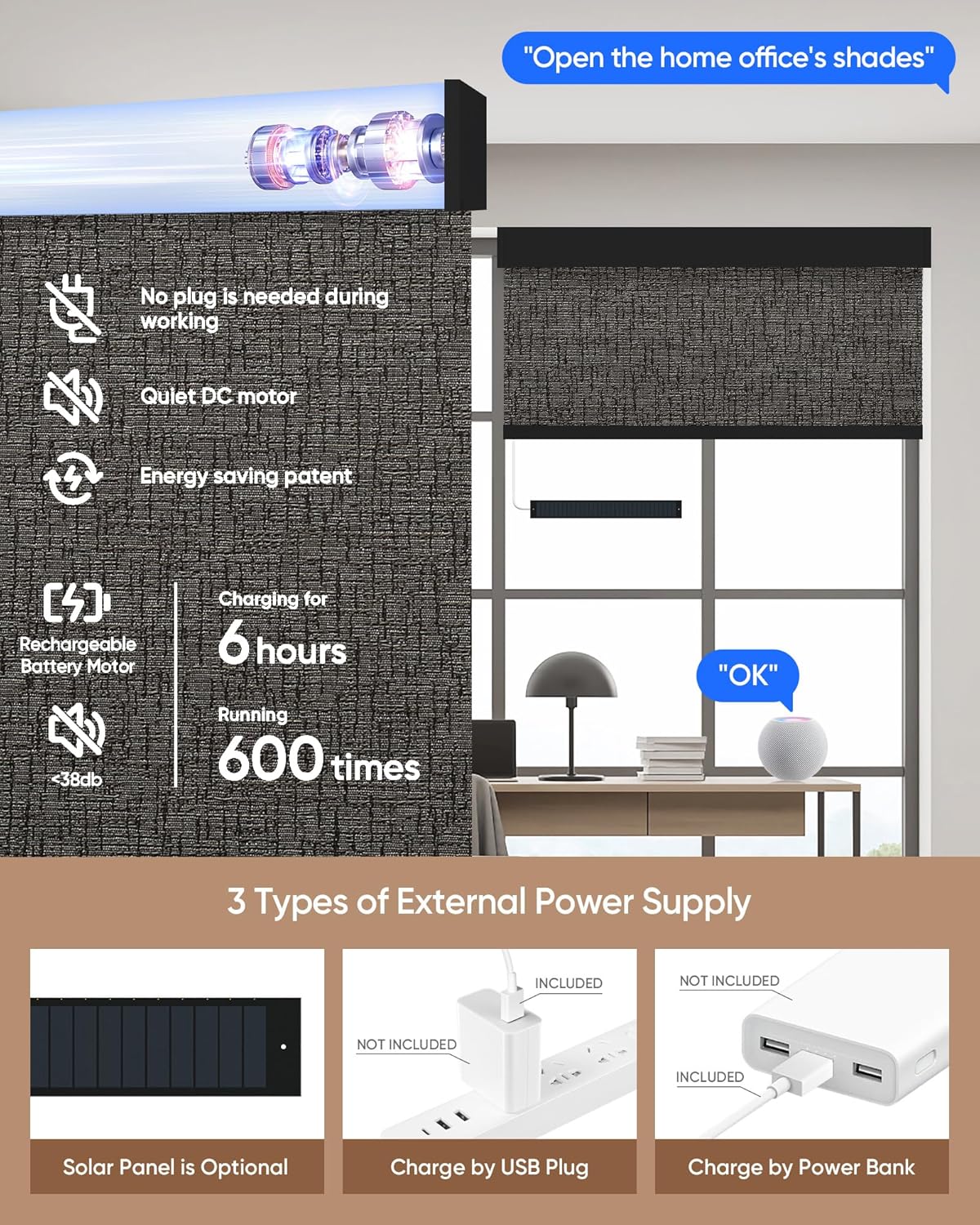Kincmo Motorized Blinds with Remote,100% Blackout Motorized Roller Shades Work with Apple Homekit,Alexa,Google, Custom Electric Blinds with App,Voice Control (Classic Shadow)