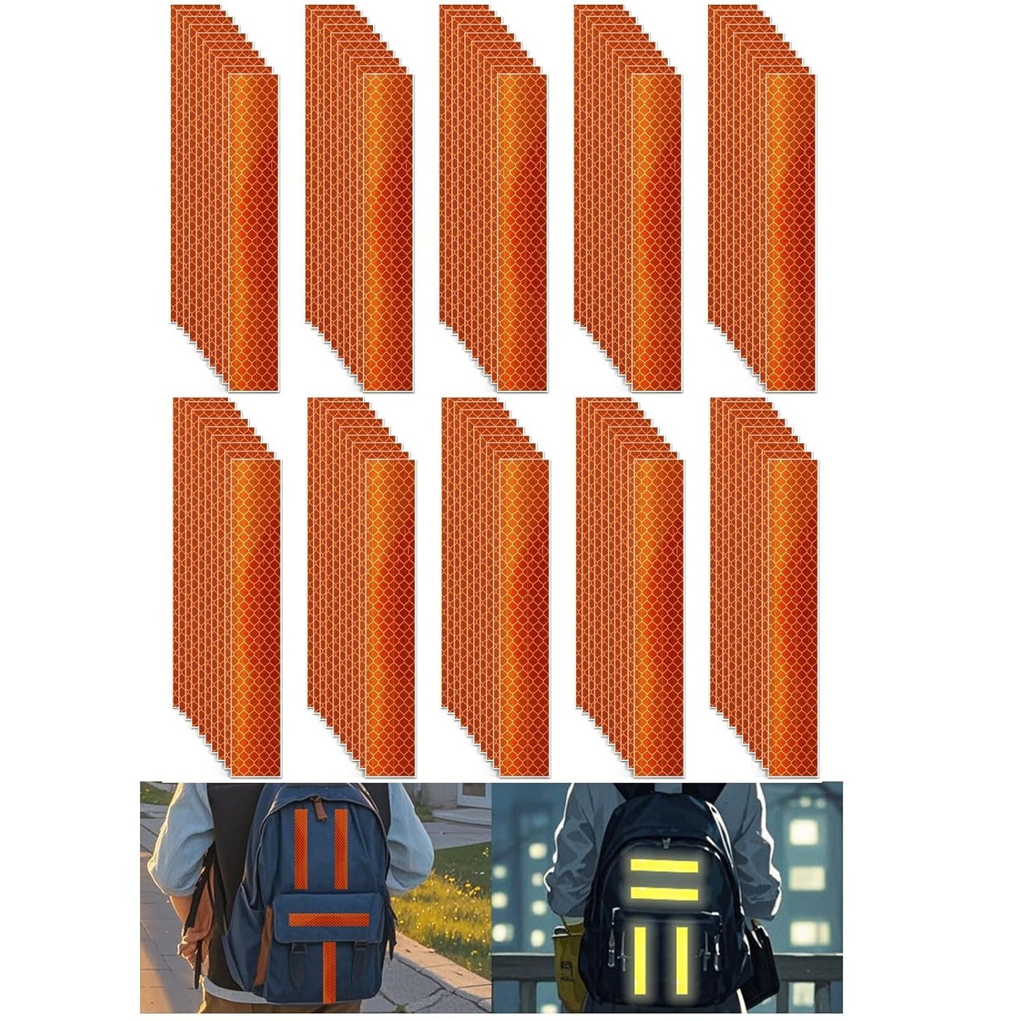 Non Fading Orange Reflective Stickers 1 inch X 6 inch, Outdoor Waterproof High Visibility Warning Safety Adhesive Reflector Tape (100 Pcs)