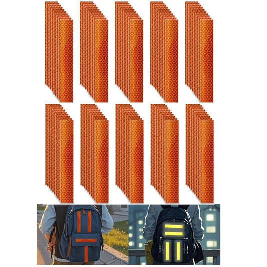 Non Fading Orange Reflective Stickers 1 inch X 6 inch, Outdoor Waterproof High Visibility Warning Safety Adhesive Reflector Tape (100 Pcs)