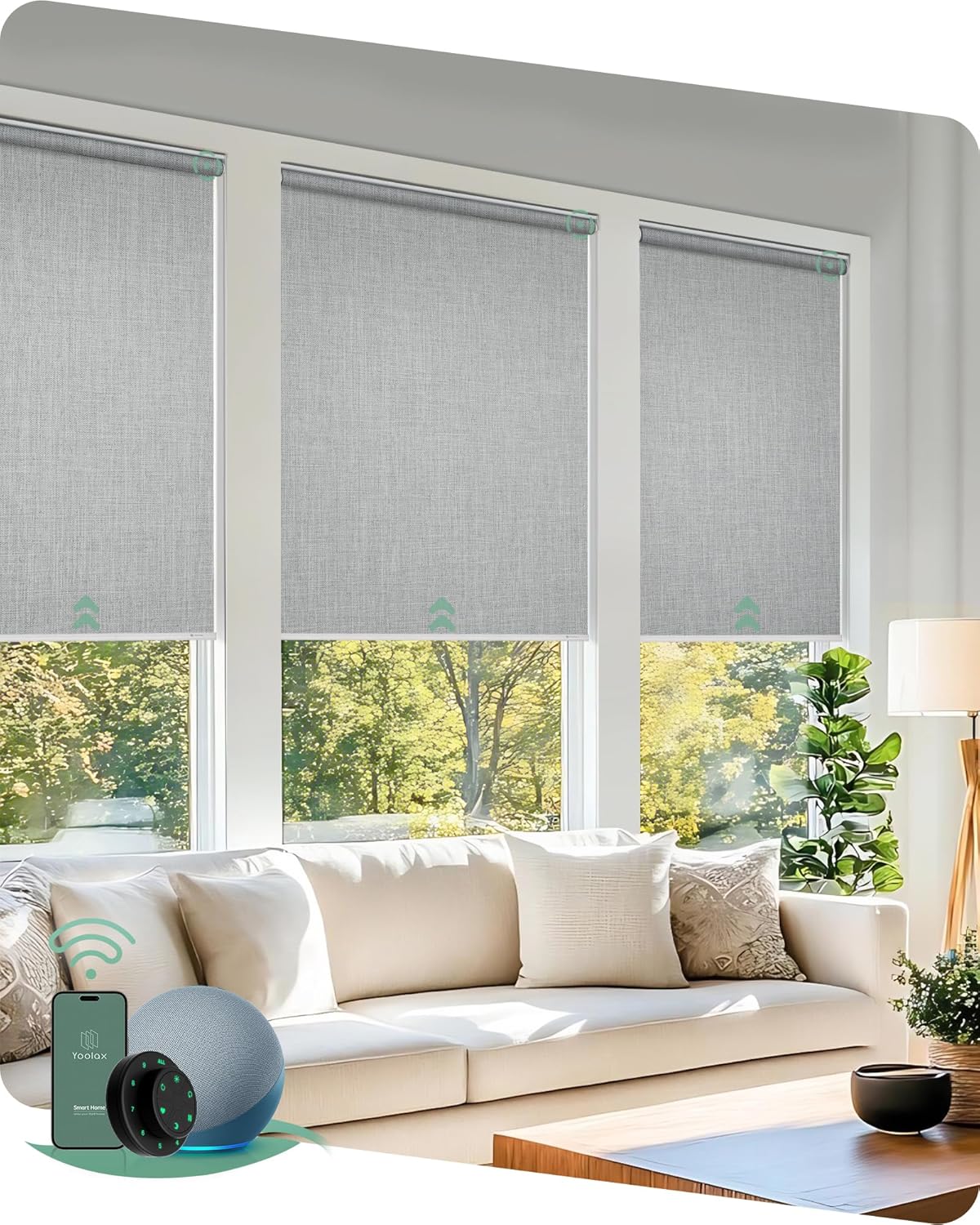 Yoolax Motorized Blinds with Remote, Blackout Smart Blinds for Windows Motorized Roller Shades, Automatic Window Shades Compatible with Alexa Custom Size (Blackout-Light Gray)