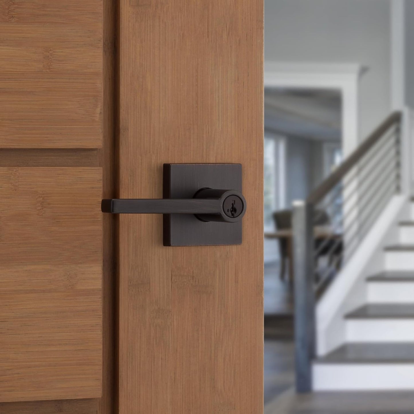 Kwikset Halifax Entry Door Handle with Lock and Key, Secure Keyed Reversible Lever Exterior, for Front Entrance and Bedrooms, Venetian Bronze, 10 Pack, Pick Resistant SmartKey Rekey Security