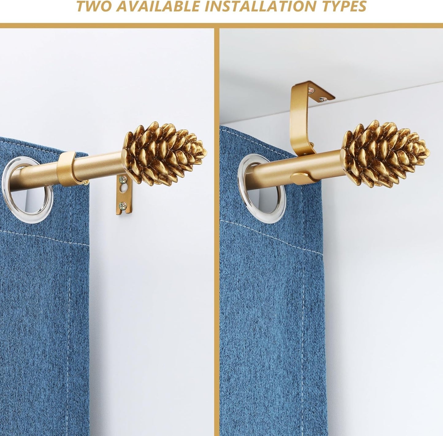 Gold Curtain Rods for Windows 66 to 120 Inches, 1 Inch Diameter Heavy Duty Single Curtain Rod, Adjustable Window Curtain Rod Drapery Rod with Decorative Finials