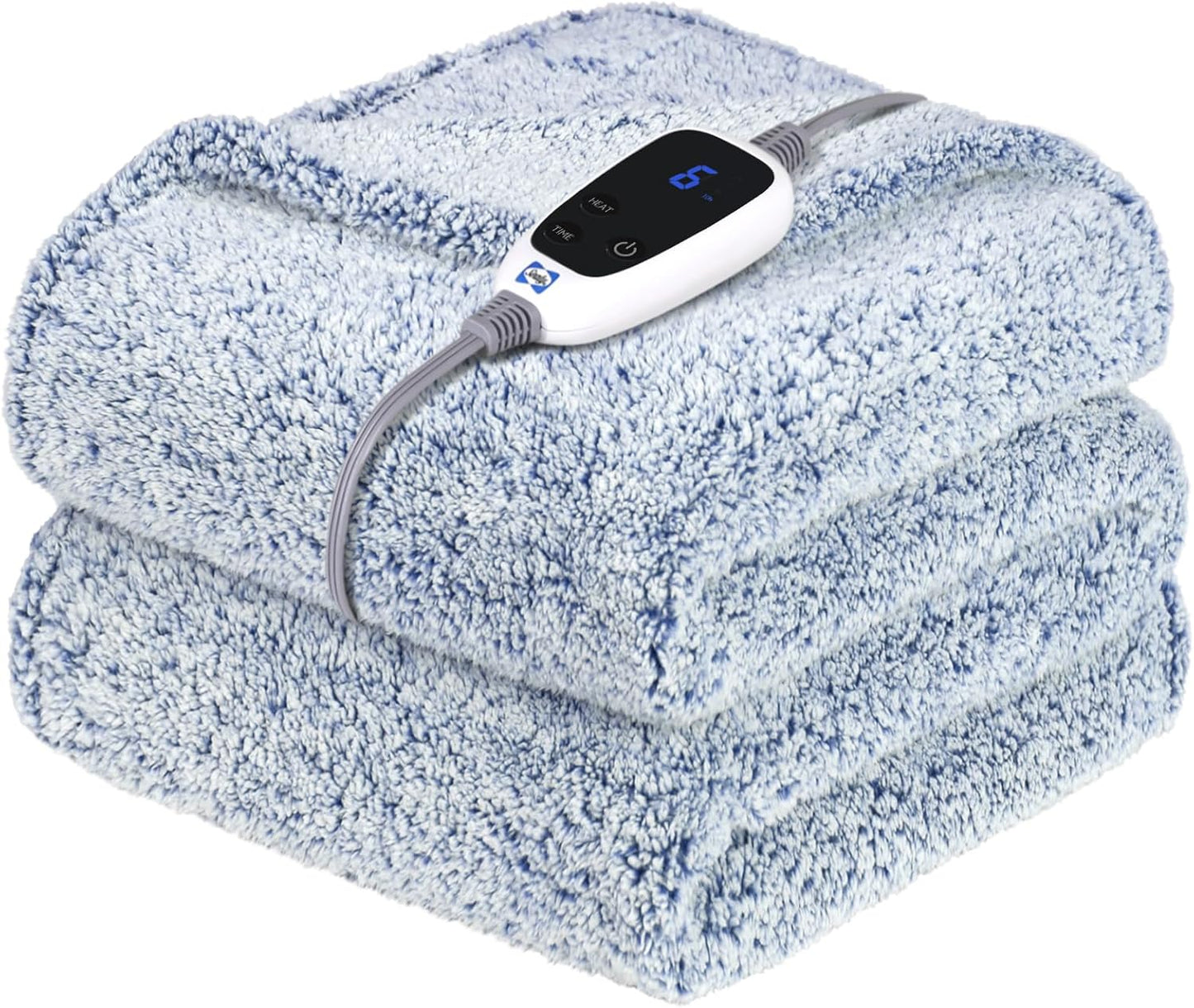 Sealy Electric Blanket Heated Throw 50"x60" Soft Double Sherpa Super Cozy with 6 Fast Heating Levels & 2-10 Hours Auto-Off, Over-Heat Protection, Machine Washable, Blue