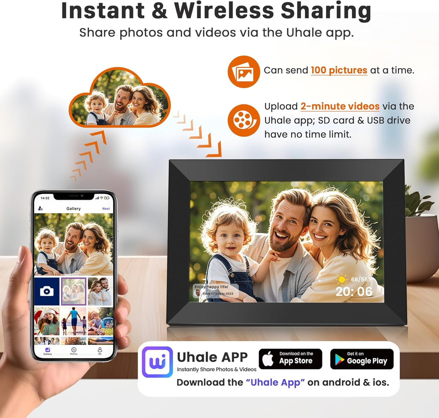 Uhale Digital Picture Frame WiFi 10.1 Inch with 32GB Storage, Electronic Photo Frames 1280 x 800 HD IPS Touch Screen, Auto Rotate, Slideshow, Instantly Share Photos and Videos from Anywhere