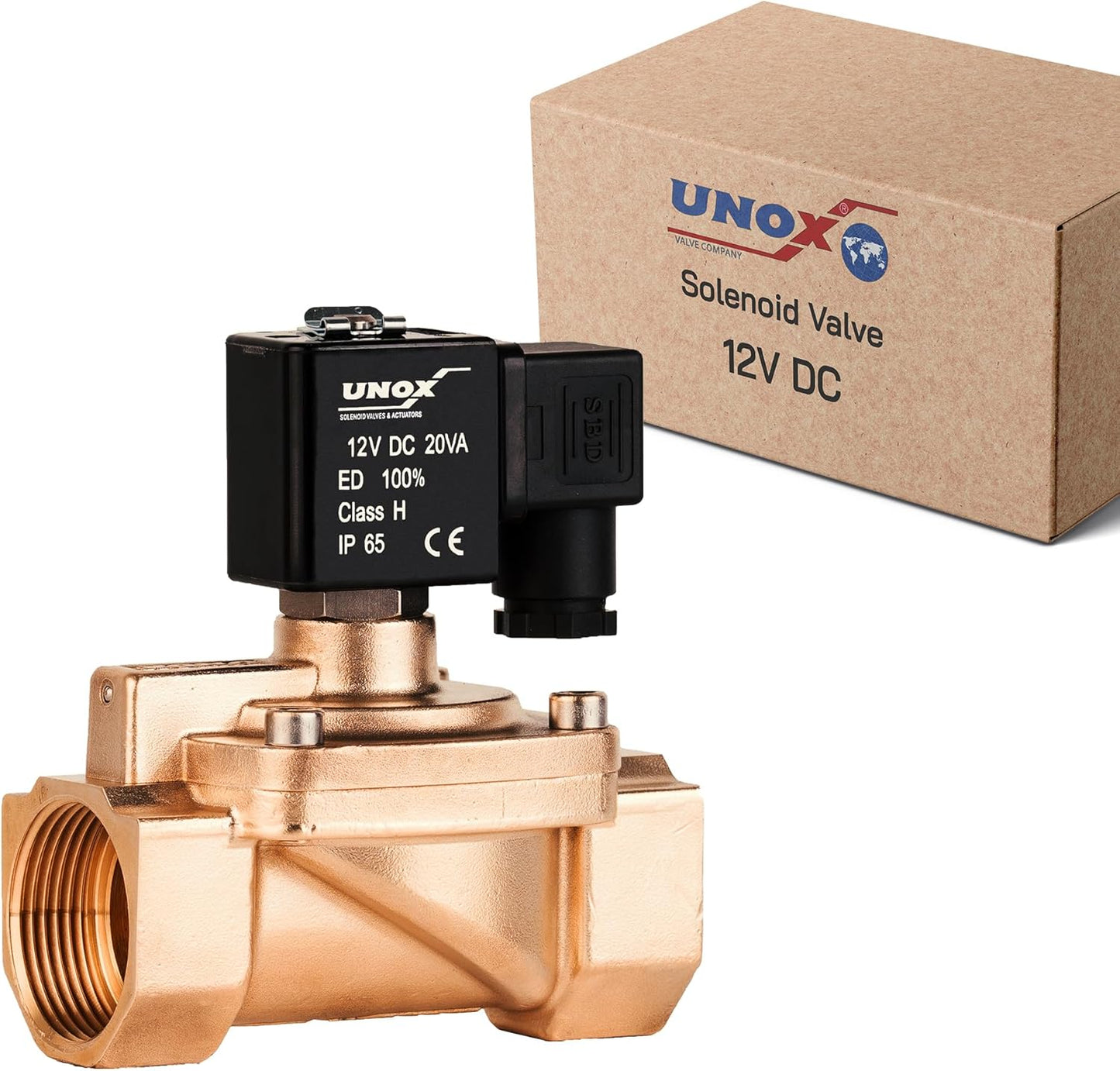 UNOX 1 1/4" NPT Solenoid Valve 12V DC, Brass Control Valve Normally Closed - 7-232 PSI Multi-Purpose Reliable Control Valve for Water, Air, and Gas - Solenoid Valves