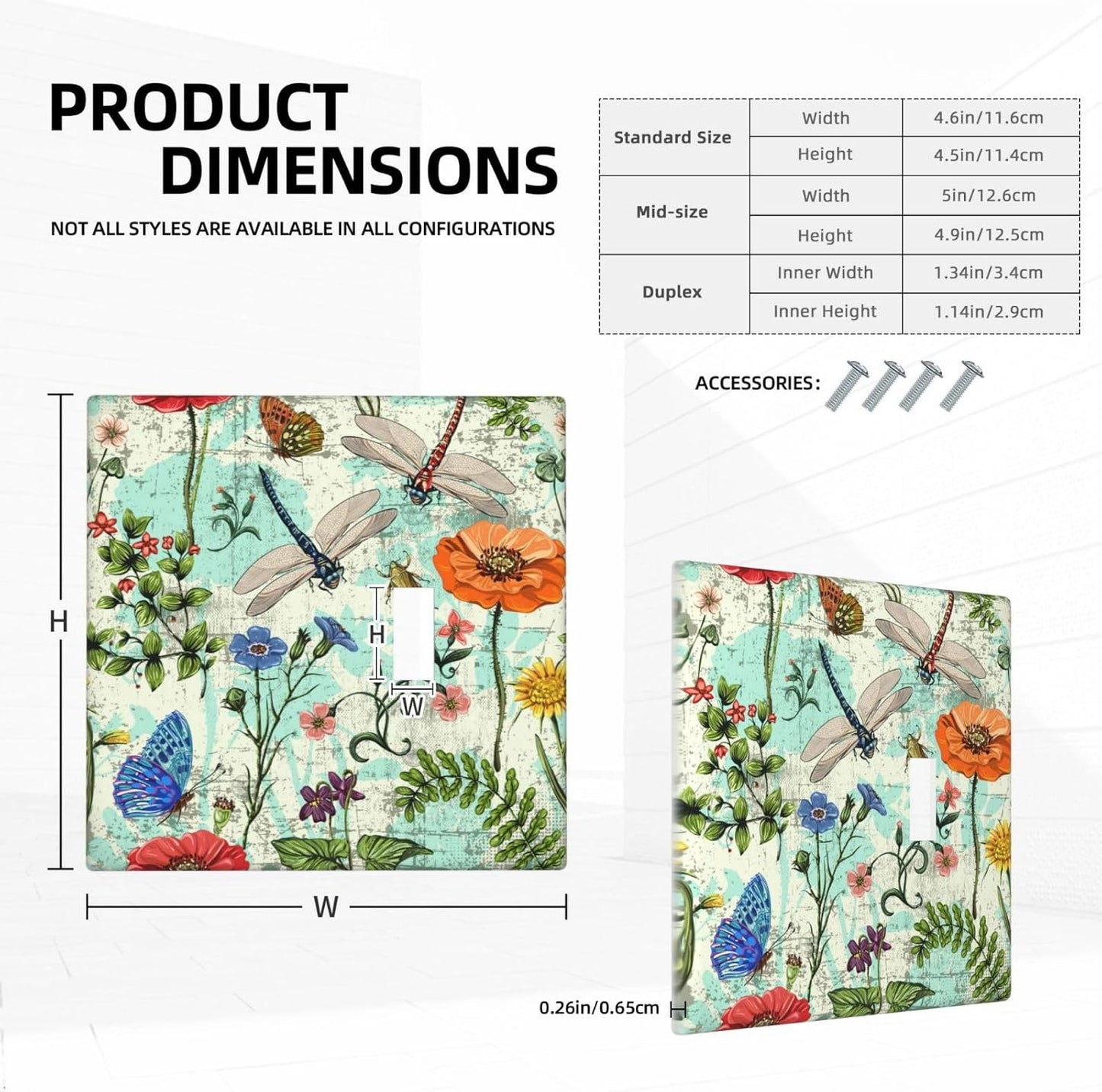 Dragonflies Flowers Butterfly 2 Gang 1 Toggle 1 Blank Outlet Light Switch Cover Decorative Wall Plate Cover For Home Living Bedroom Kitchen Decorative