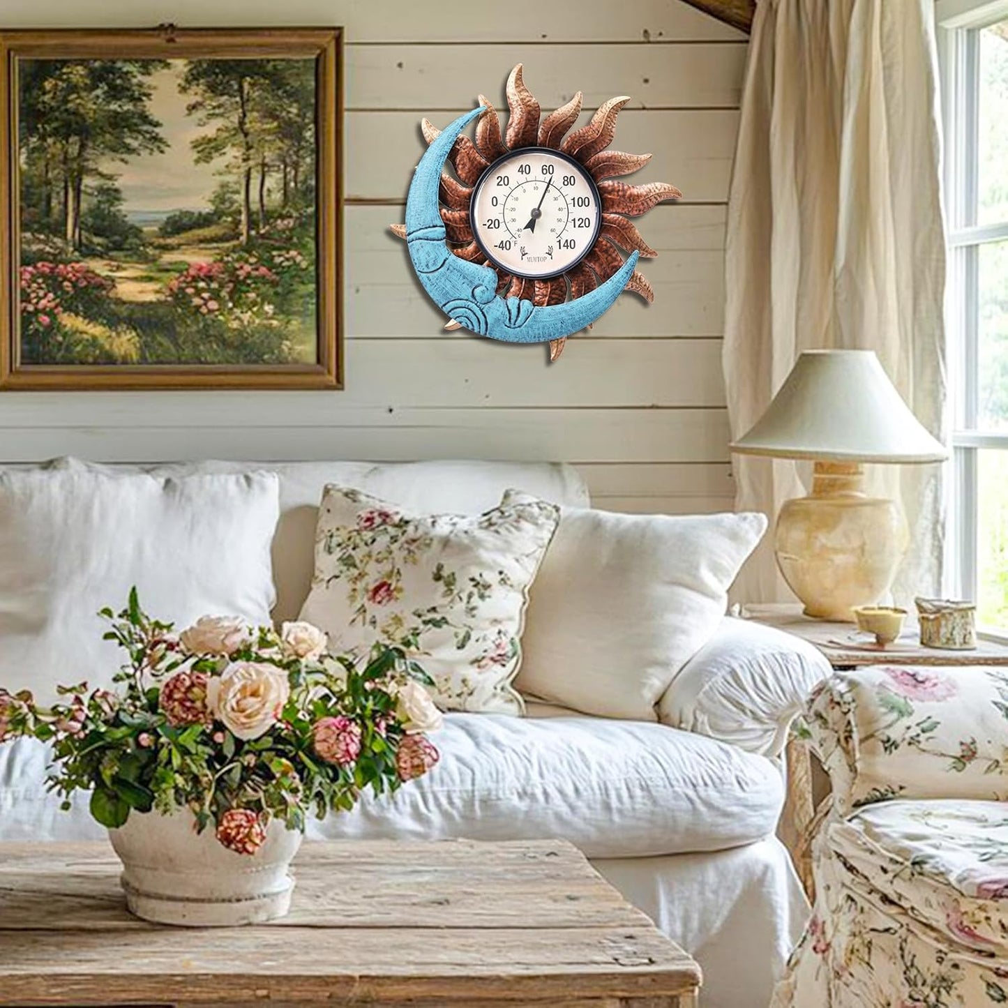 MUMTOP Indoor Outdoor Thermometer - Sun and Moon Wall Thermometer, Outdoor Thermometers for Patio, Room, Greenhouse, Outside, Garden Decor