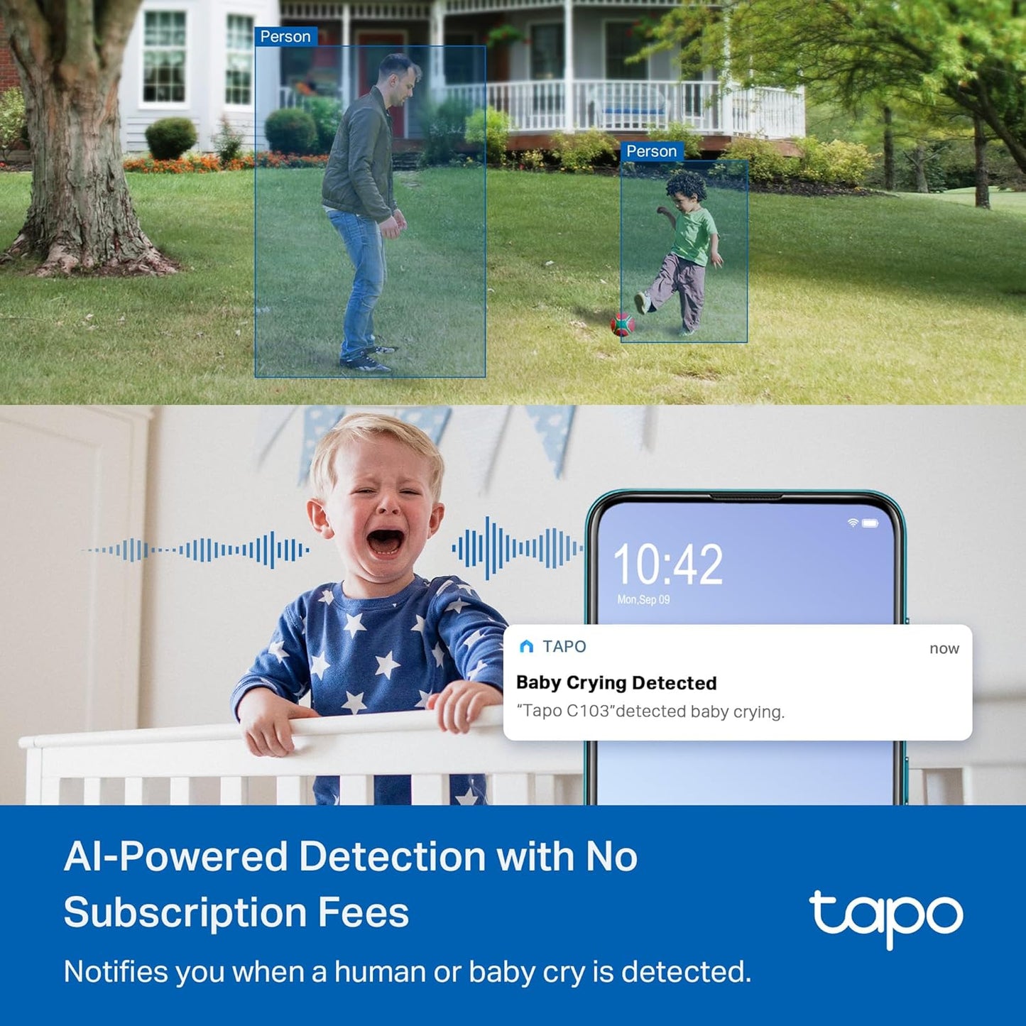 Tapo 2K 3MP Pan/Tilt Indoor/Outdoor Security Camera - Free Person/Baby Cry Detect & Motion Track, 360° View, Color Night Vision, SD/Cloud Storage, Works w/Alexa & Google Home HybridCam 360