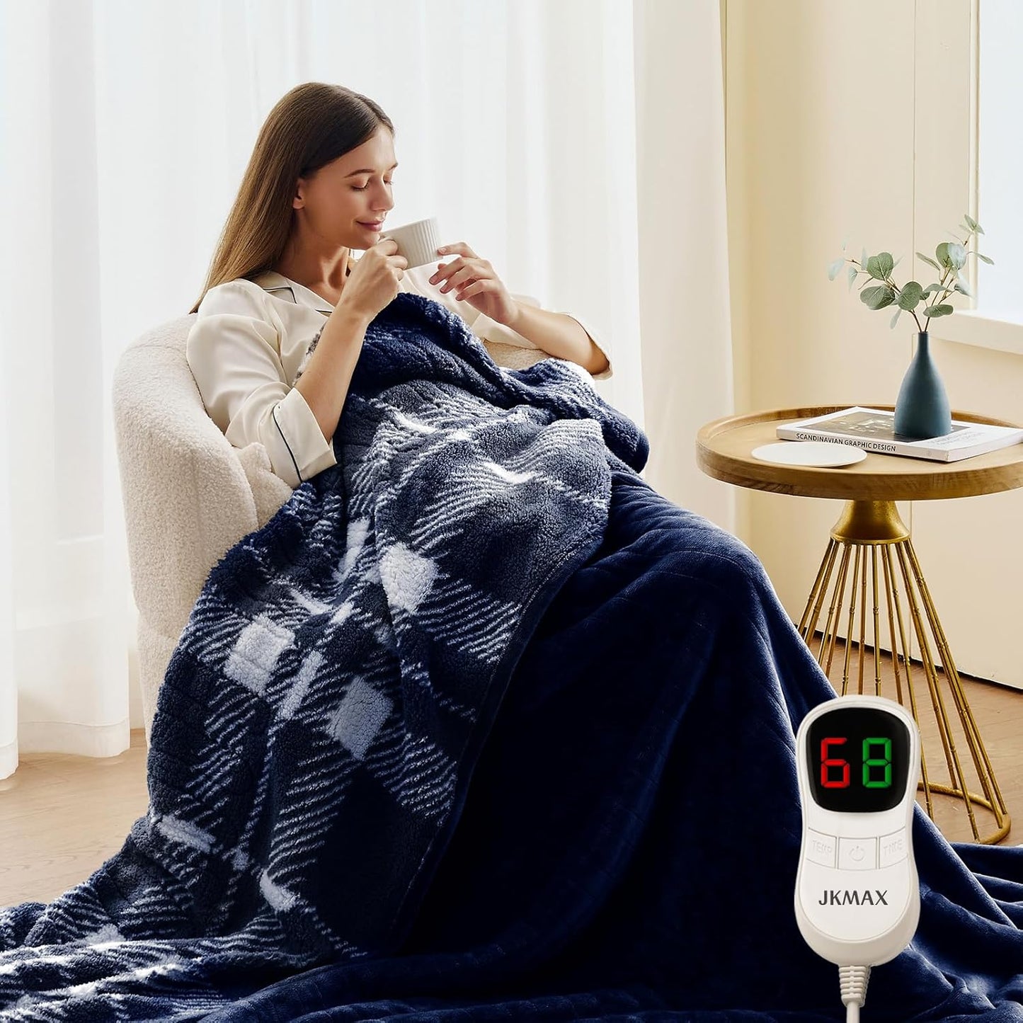Heated Electric Blanket King Size - 100"x90" Flannel Heating Blanket with 10 Heating Levels & 5 Time Settings Over-Heat Protection, Winter Warmer for Adults with ETL Certification（Navy Blue）