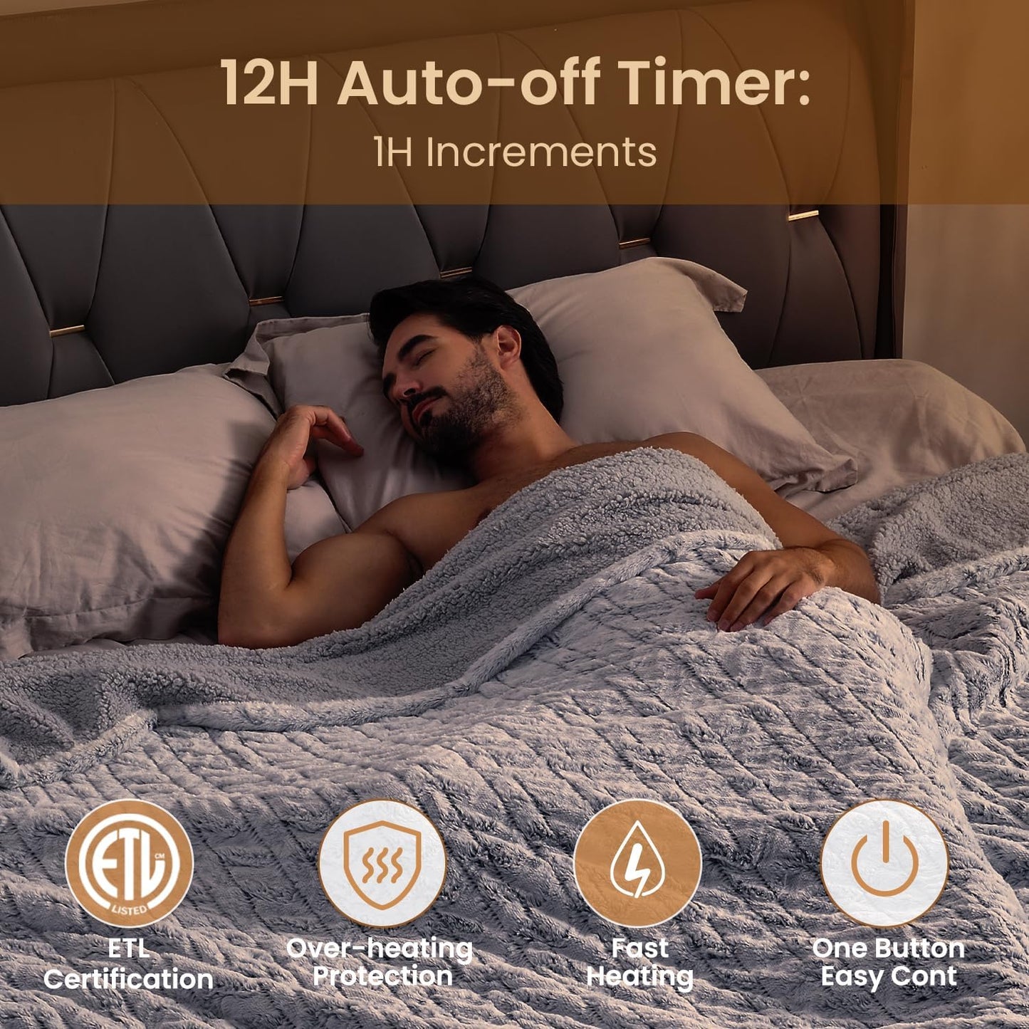 Bearhug Electric Blanket Full Size 77" x 84", 10 Heat Settings Heated Blanket, 1-12 Hour Auto Shut-Off, Faux Fur & Sherpa Dual-Sided Heating Blanket, Machine Washable, Gift-Ready Elegant Packaging