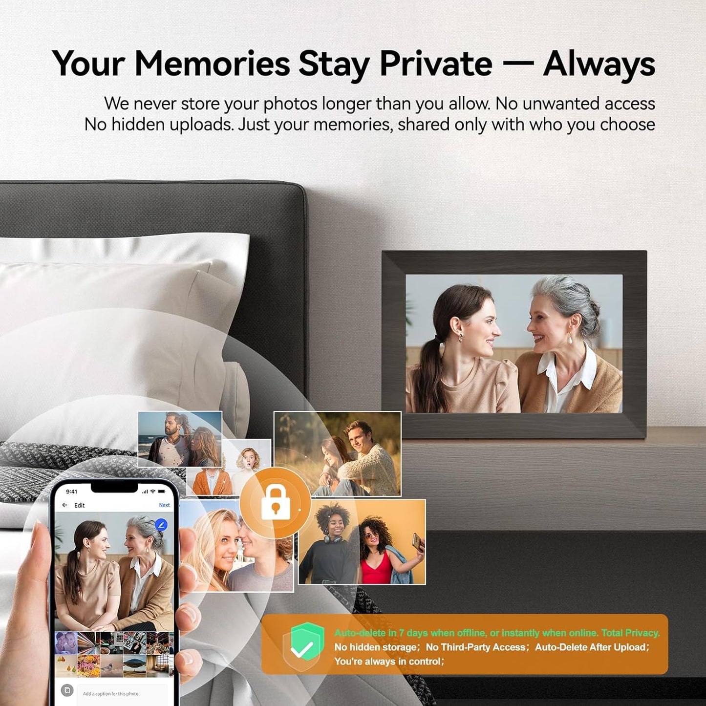 10.1 Inch Smart Digital Picture Frame with Wi-Fi 6, 32GB Storage, IPS Touch Screen, Auto-Rotation, Music Sync, Weather & Clock - Ideal Gift for Families