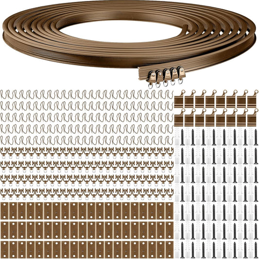 Jetec Curtain Tracks Ceiling Flexible Curtain Track Bendable Rail Curved Wall Mounted for Living Room Bedroom Divider Rod RV(20 Meter/ 65.6 Feet,Brown)